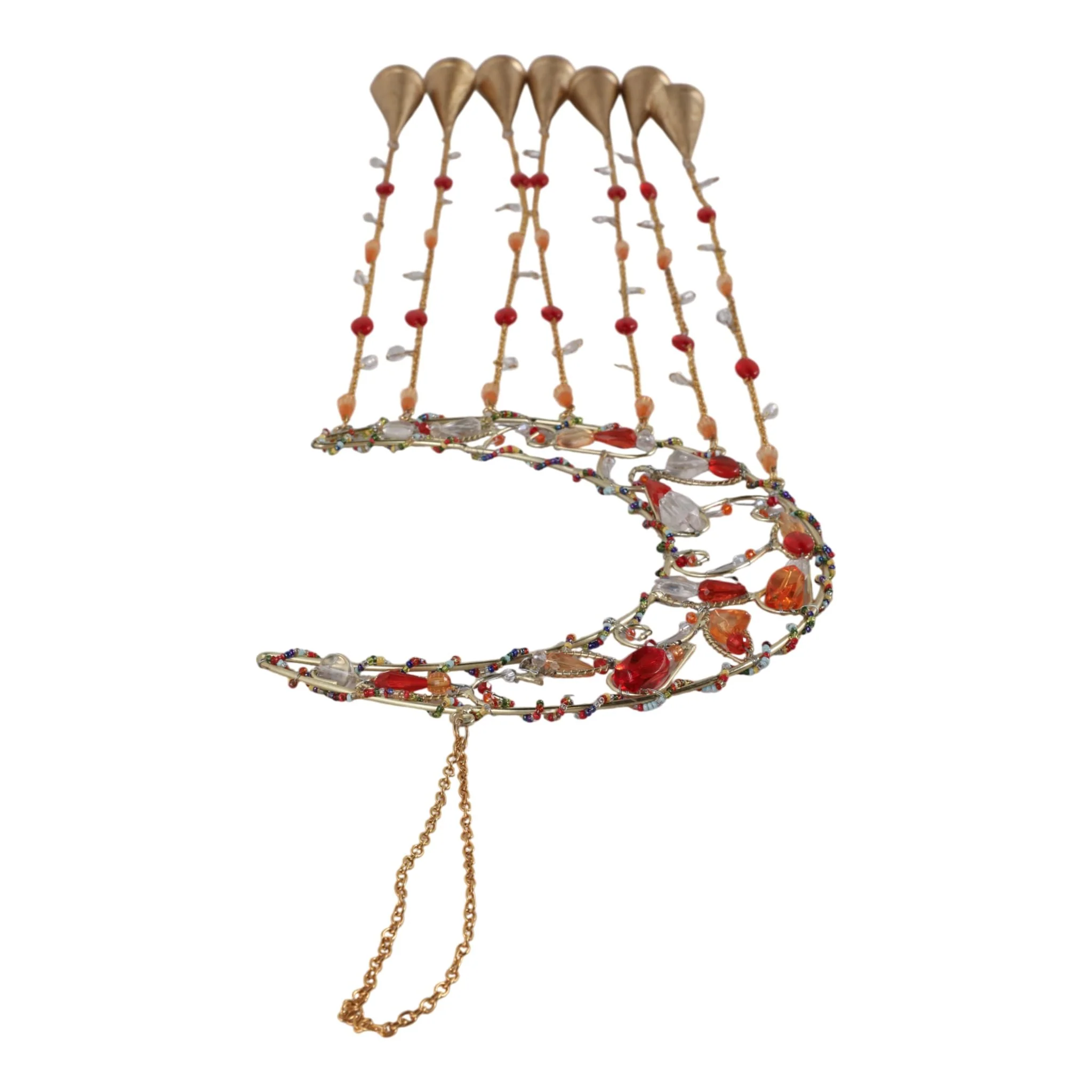 35x8" Beaded Mosaic Crescent Moon Chime, Multi - Image 6