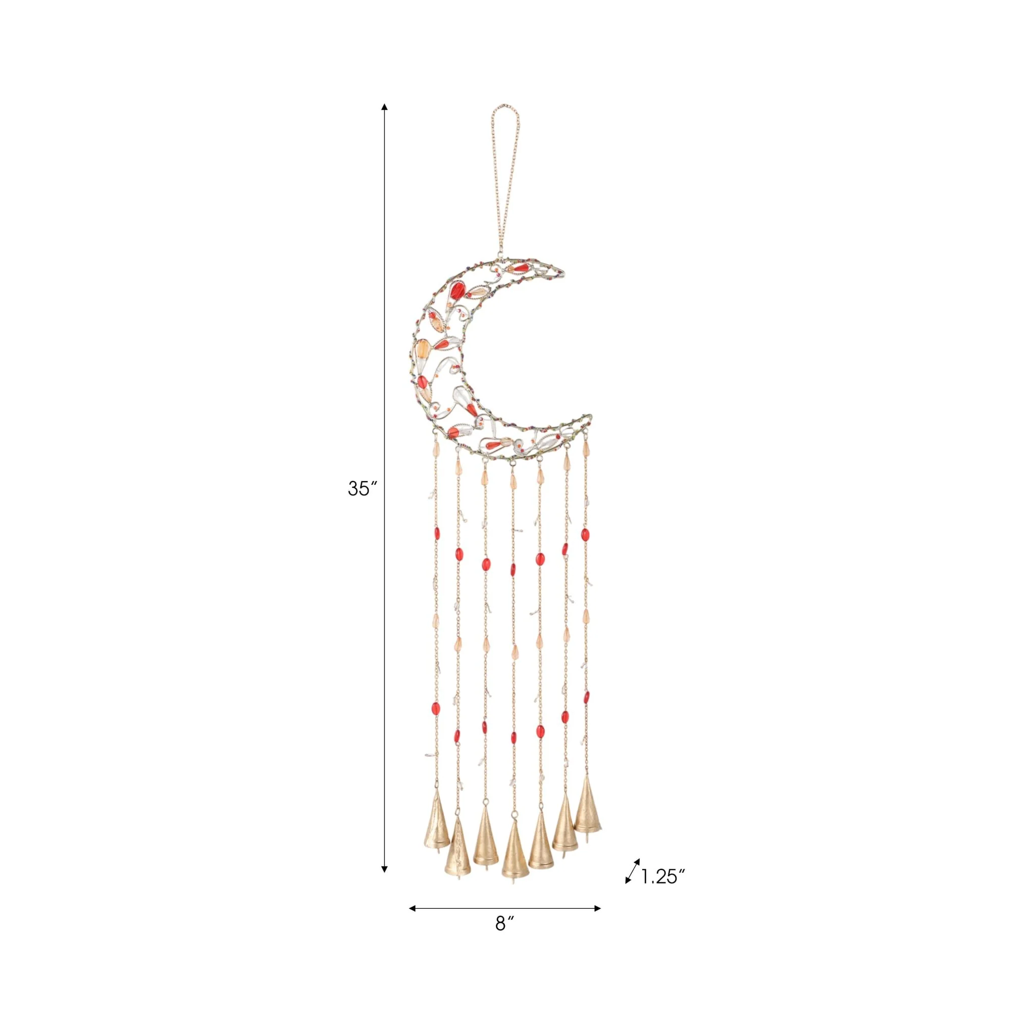 35x8" Beaded Mosaic Crescent Moon Chime, Multi - Image 8