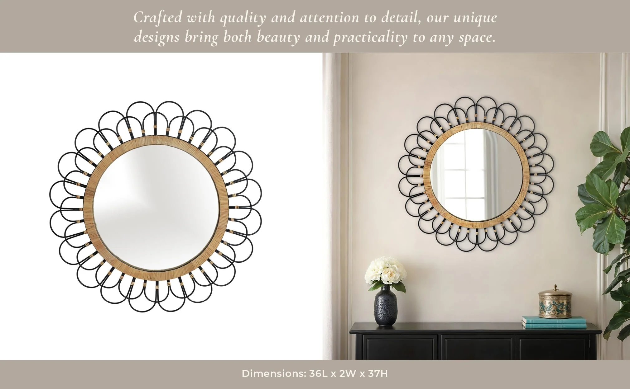 36" Daisy Wall Mirror, Black - Image 10