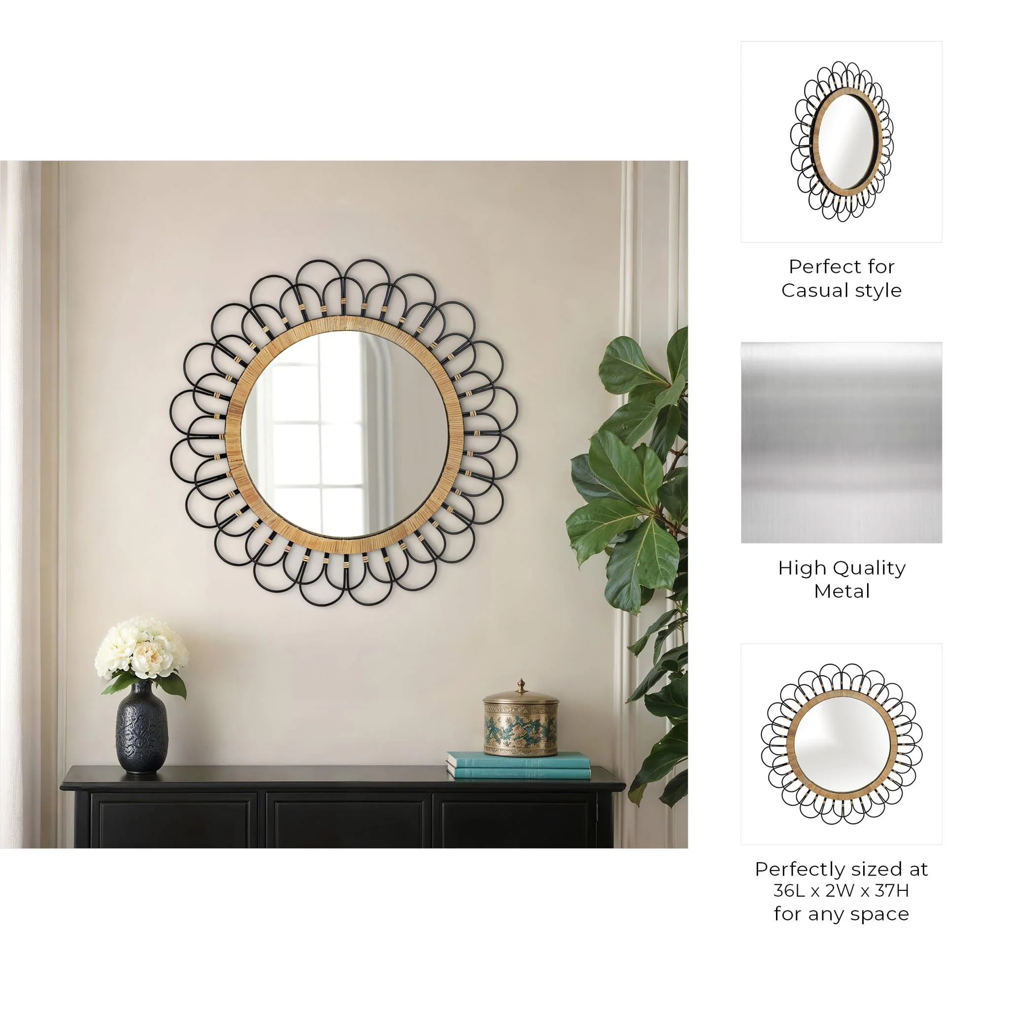 36" Daisy Wall Mirror, Black - Image 8