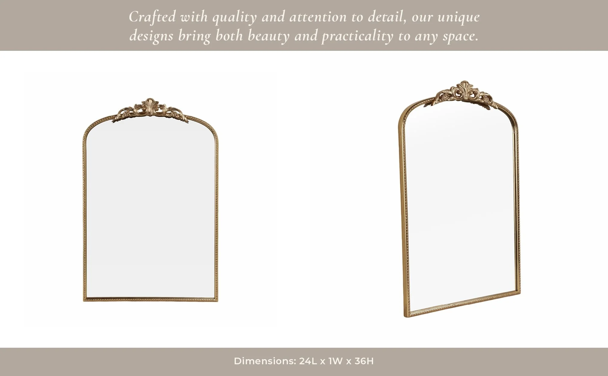 36" Fleur Applique Arch Mirror, Gold Wb - Image 10