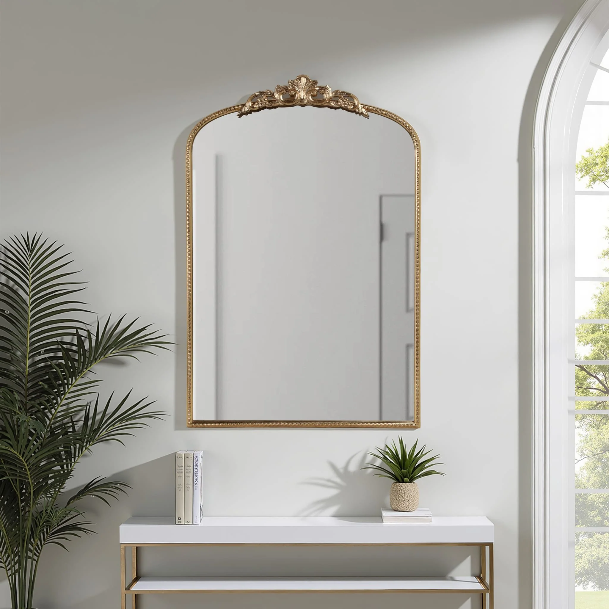36" Fleur Applique Arch Mirror, Gold Wb - Image 9