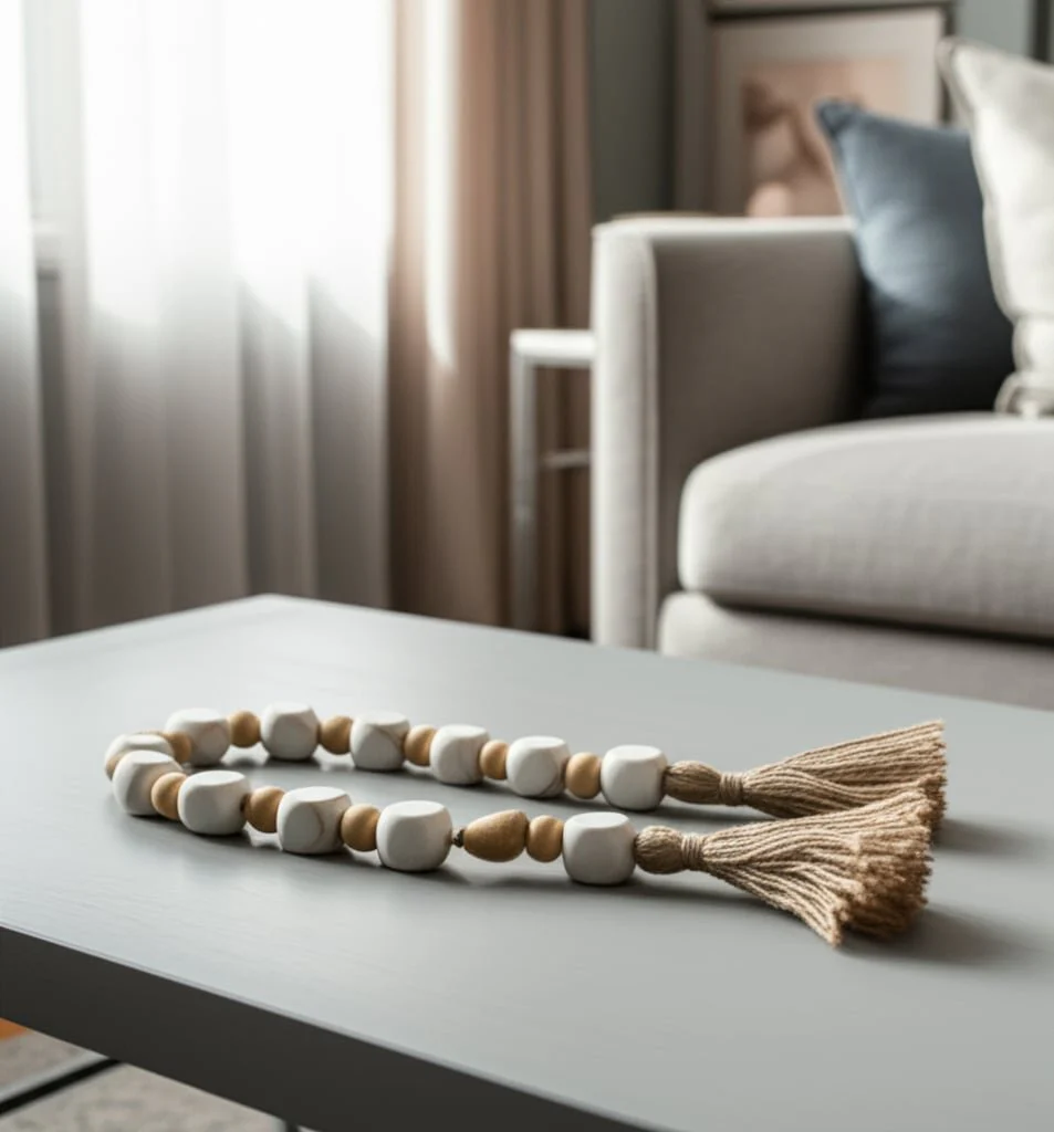 36" Marble And Wood Beads Garland, White/natural - Image 12