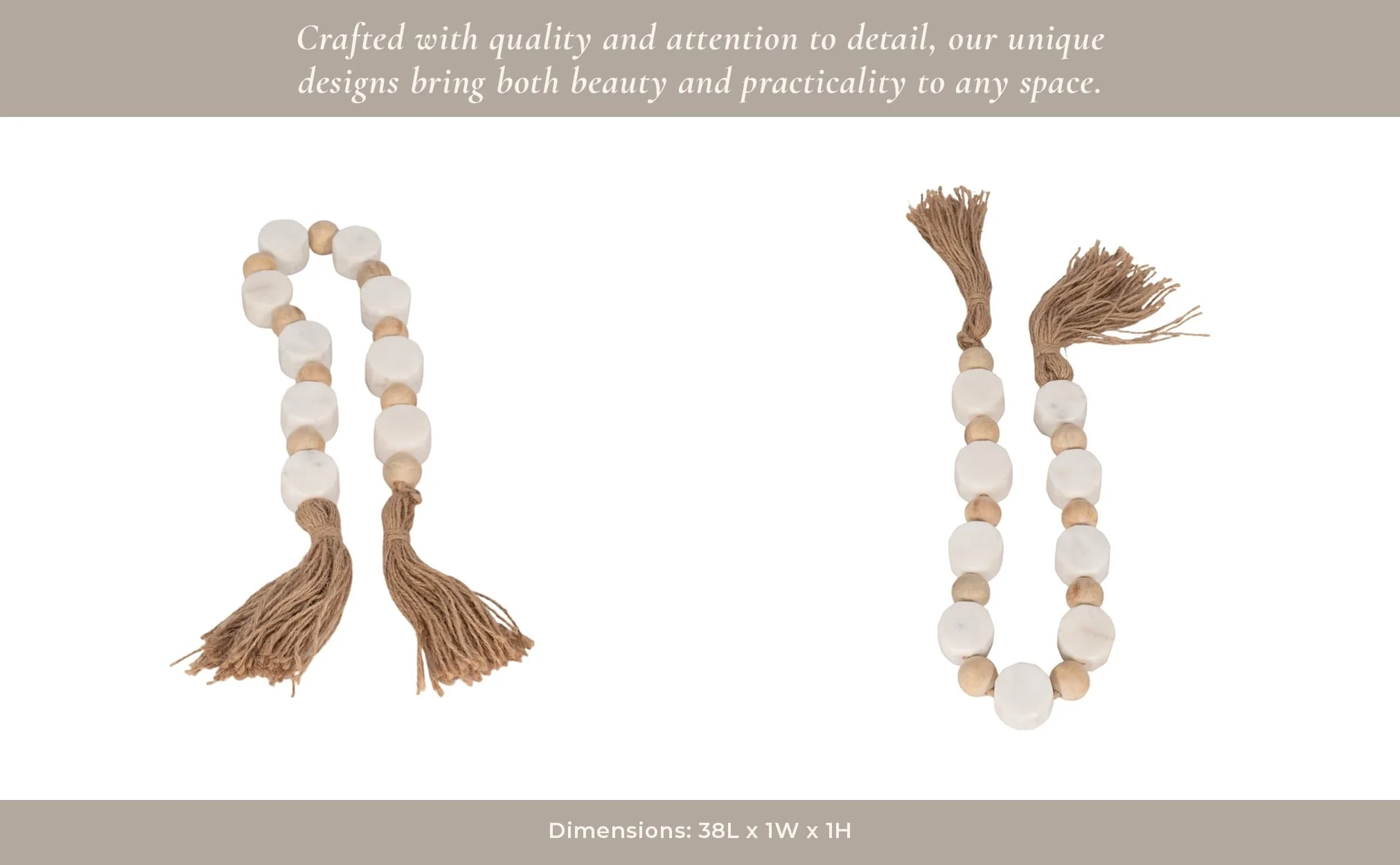 36" Marble And Wood Beads Garland, White/natural - Image 13