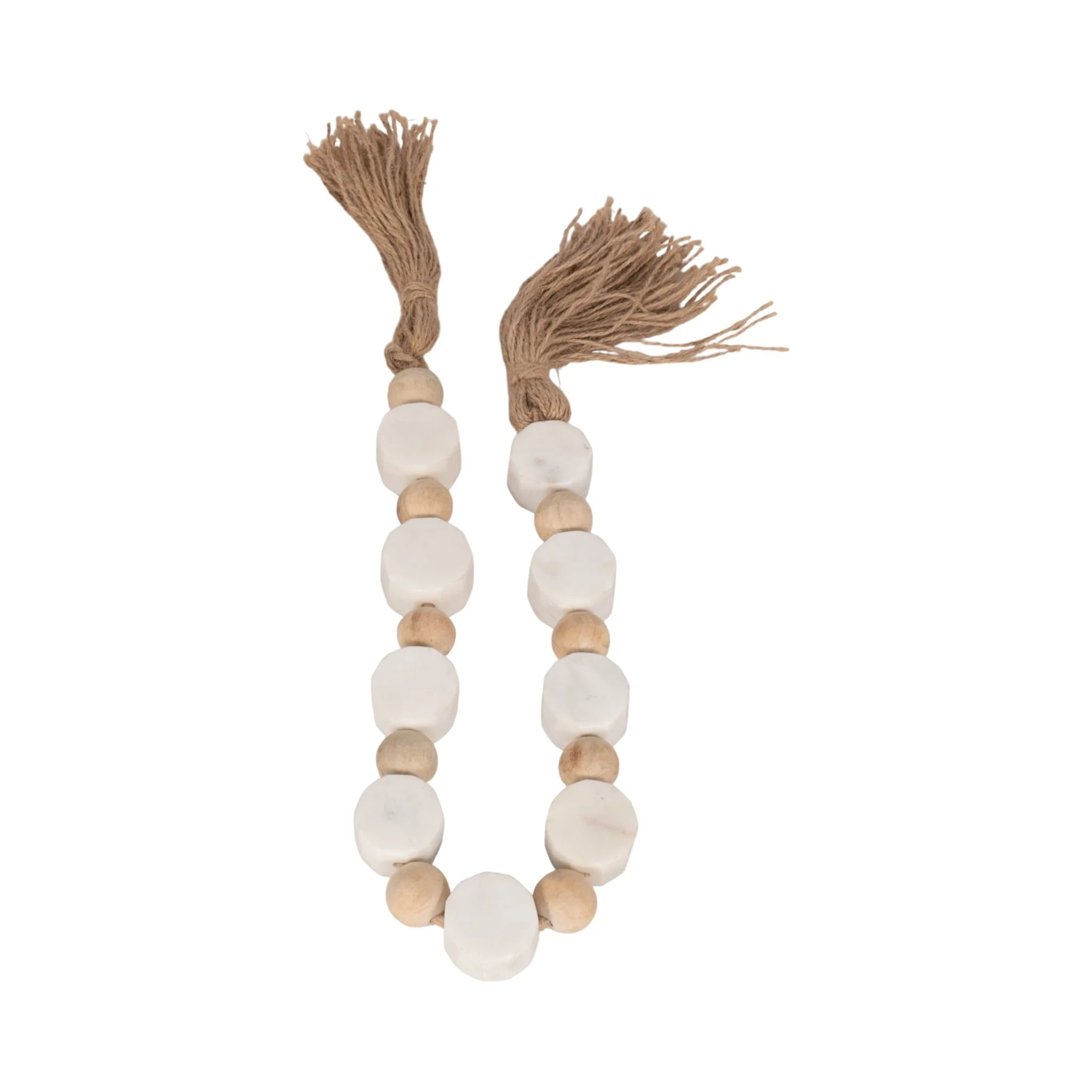 36" Marble And Wood Beads Garland, White/natural - Image 2