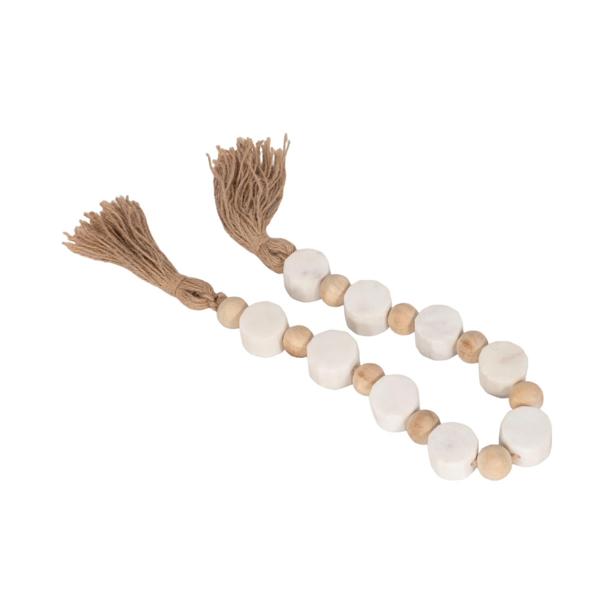 36" Marble And Wood Beads Garland, White/natural - Image 3
