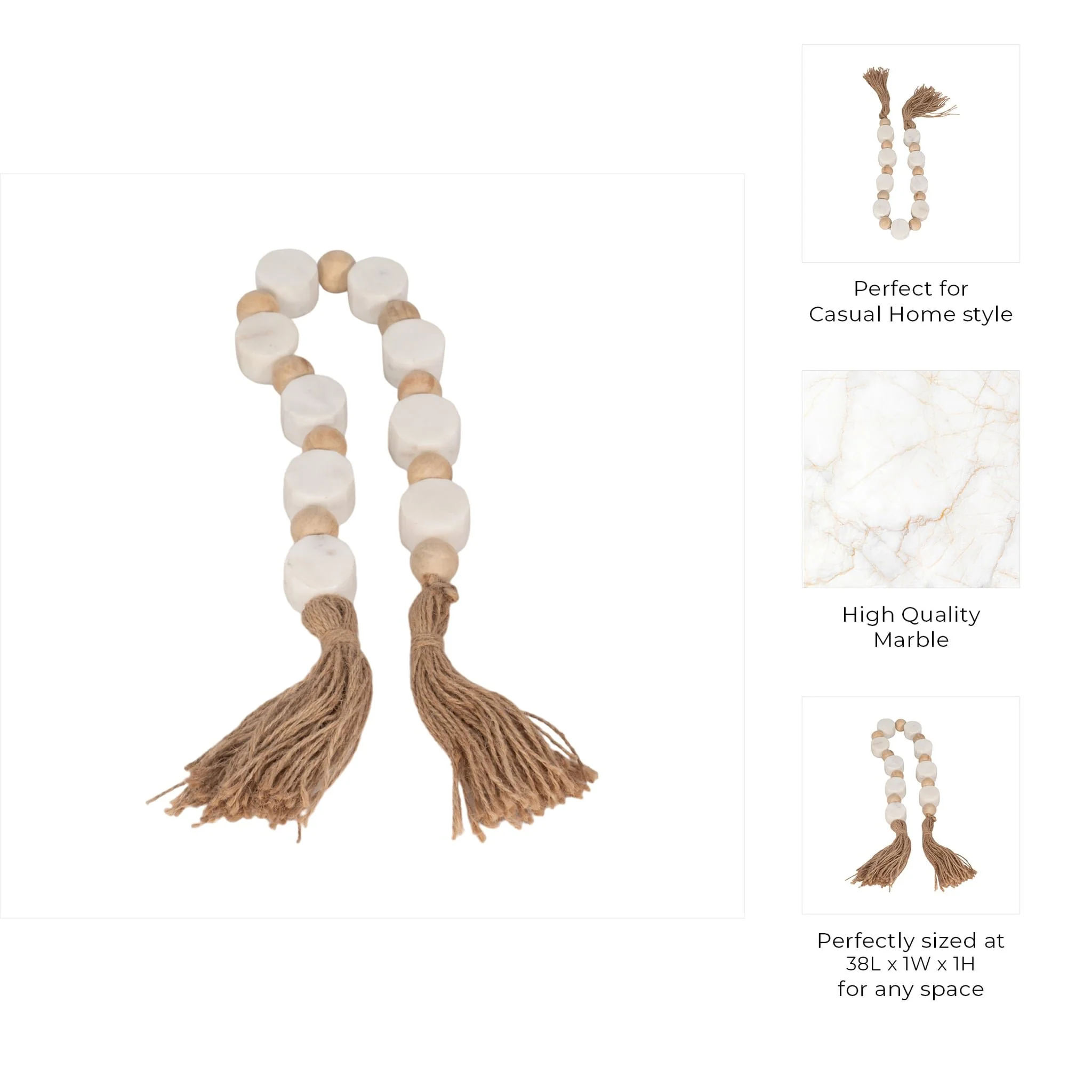 36" Marble And Wood Beads Garland, White/natural - Image 8