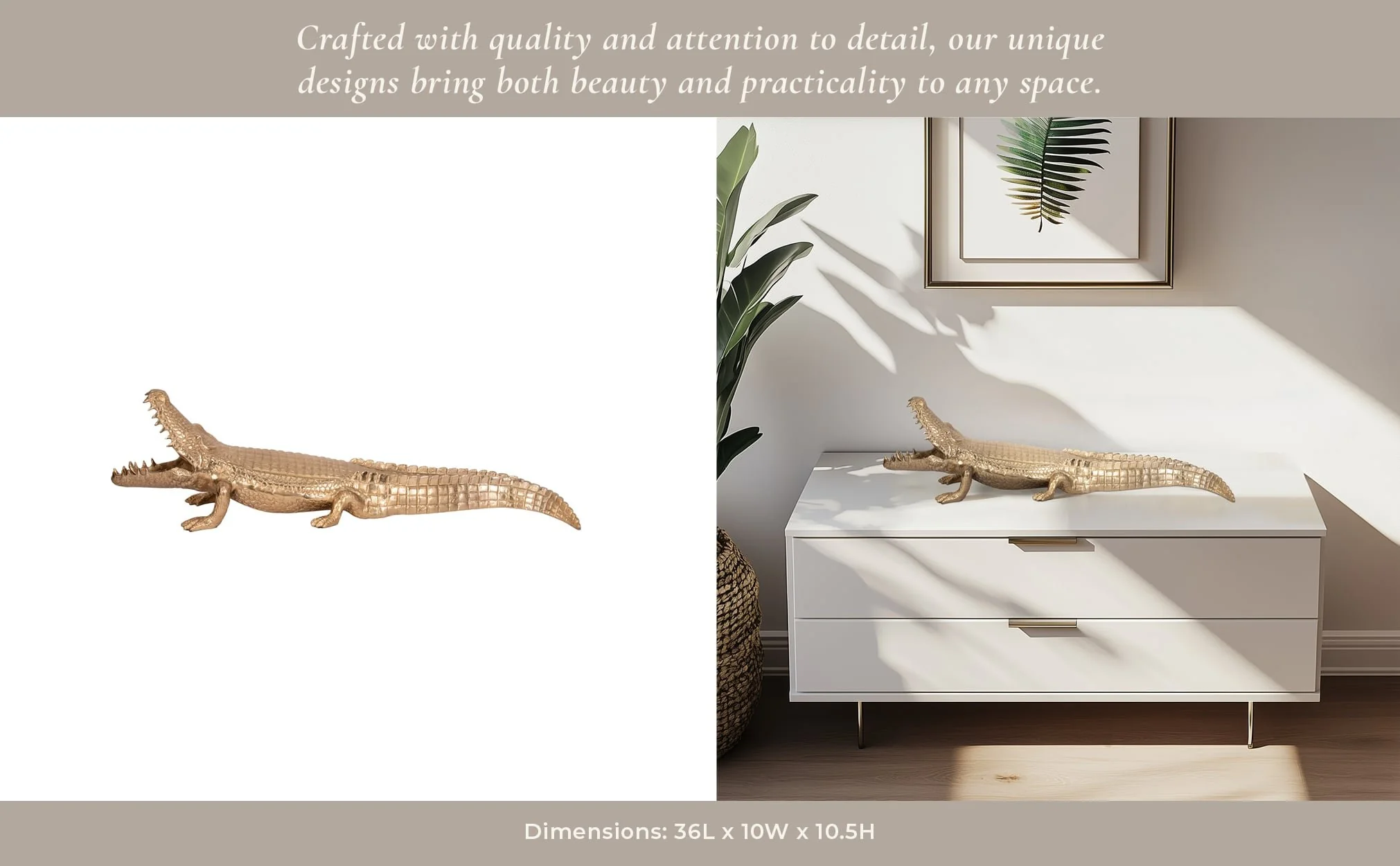 36" Metal Alligator Table Top Decor, Gold - Image 11