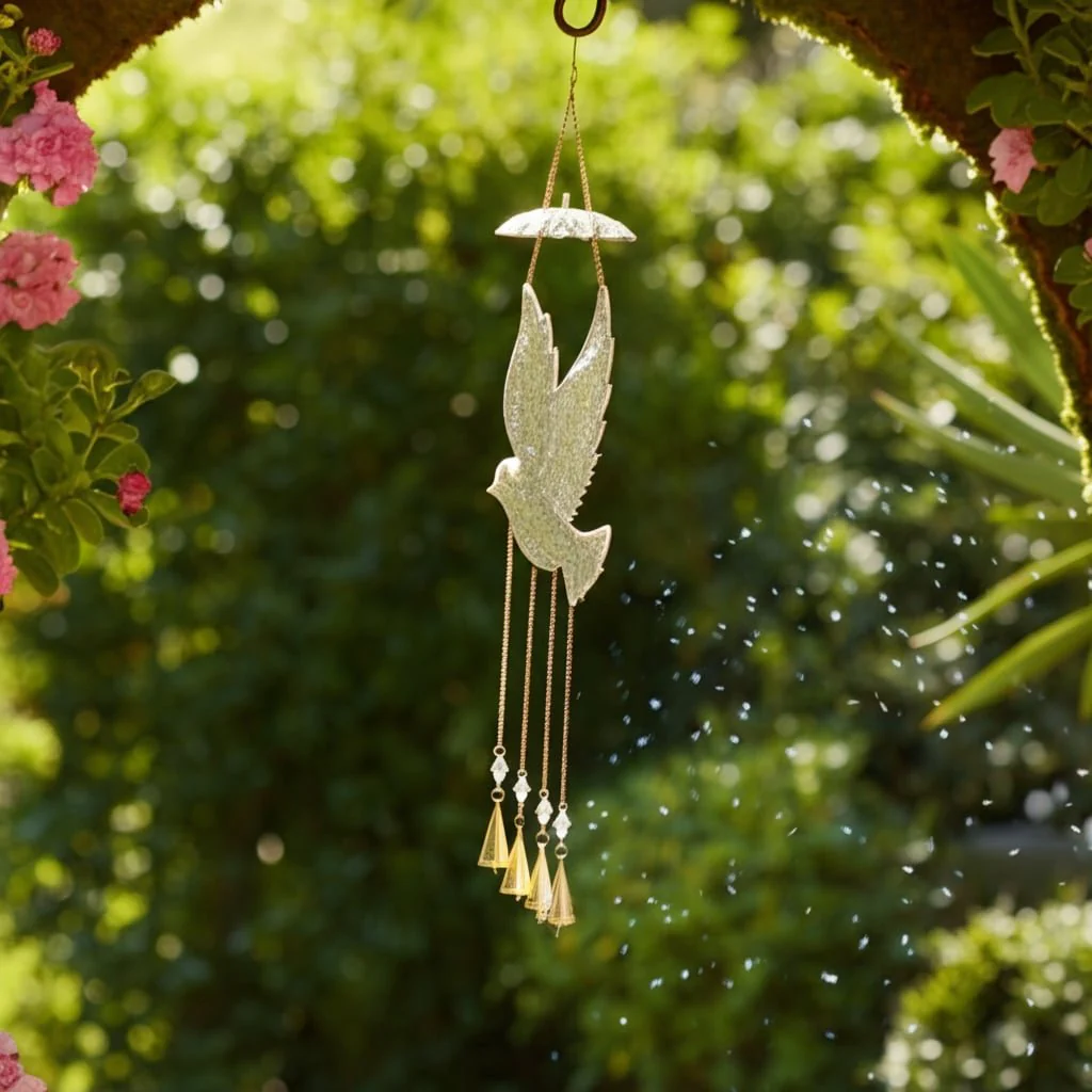 36" Mosaic Dove With Bells, Silver/gold - Image 10