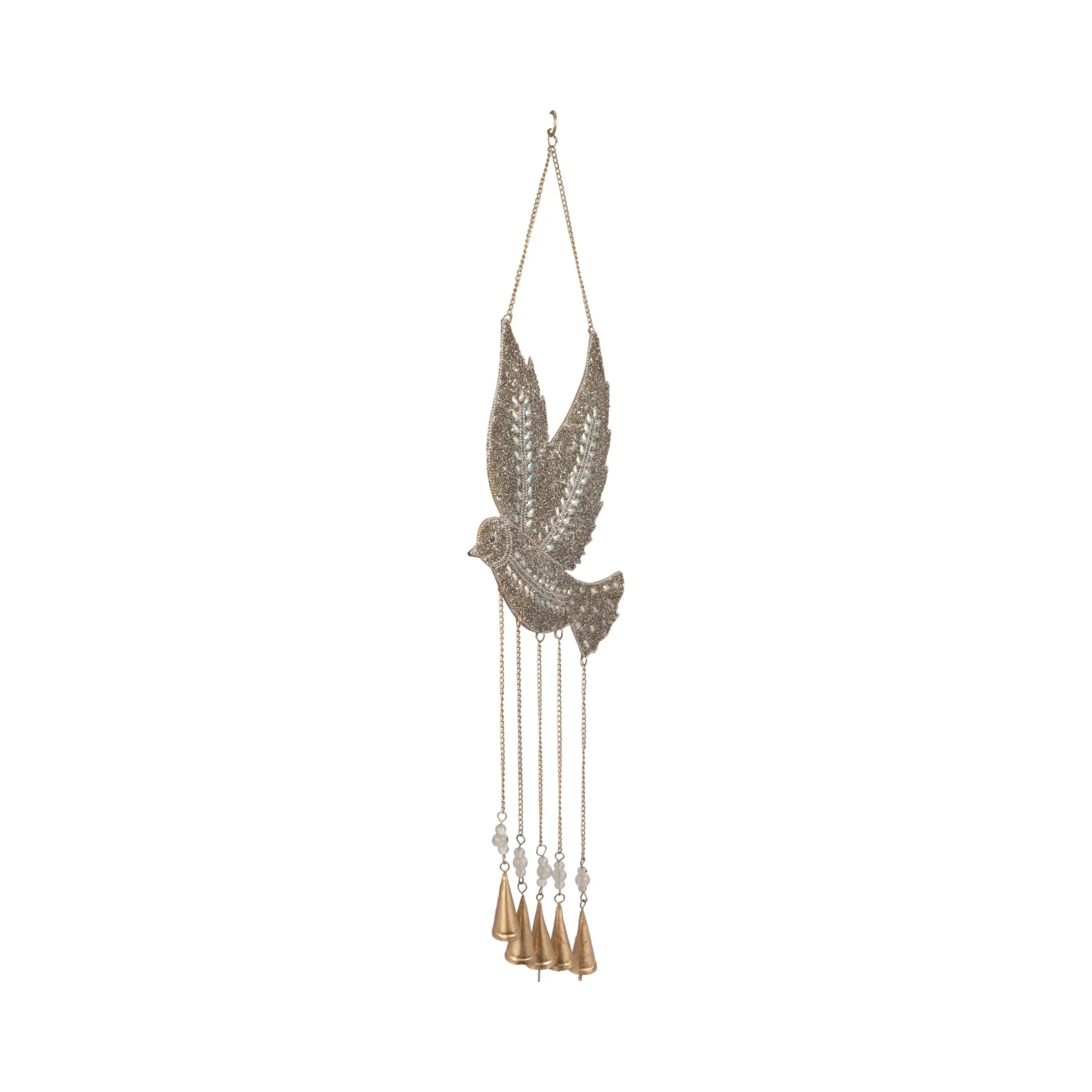 36" Mosaic Dove With Bells, Silver/gold - Image 2