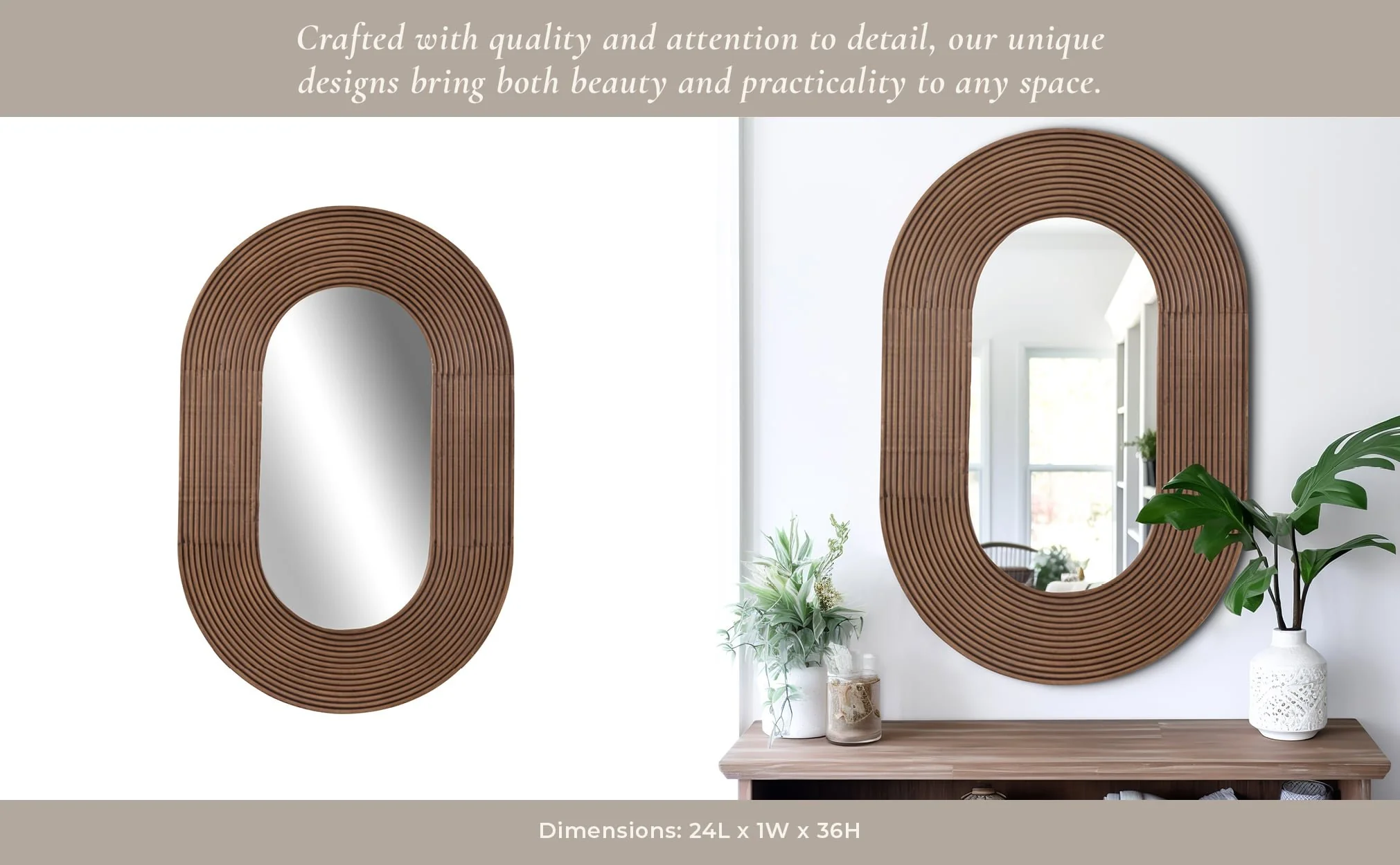 36" Ribbed Oval Mirror, Walnut - Image 10
