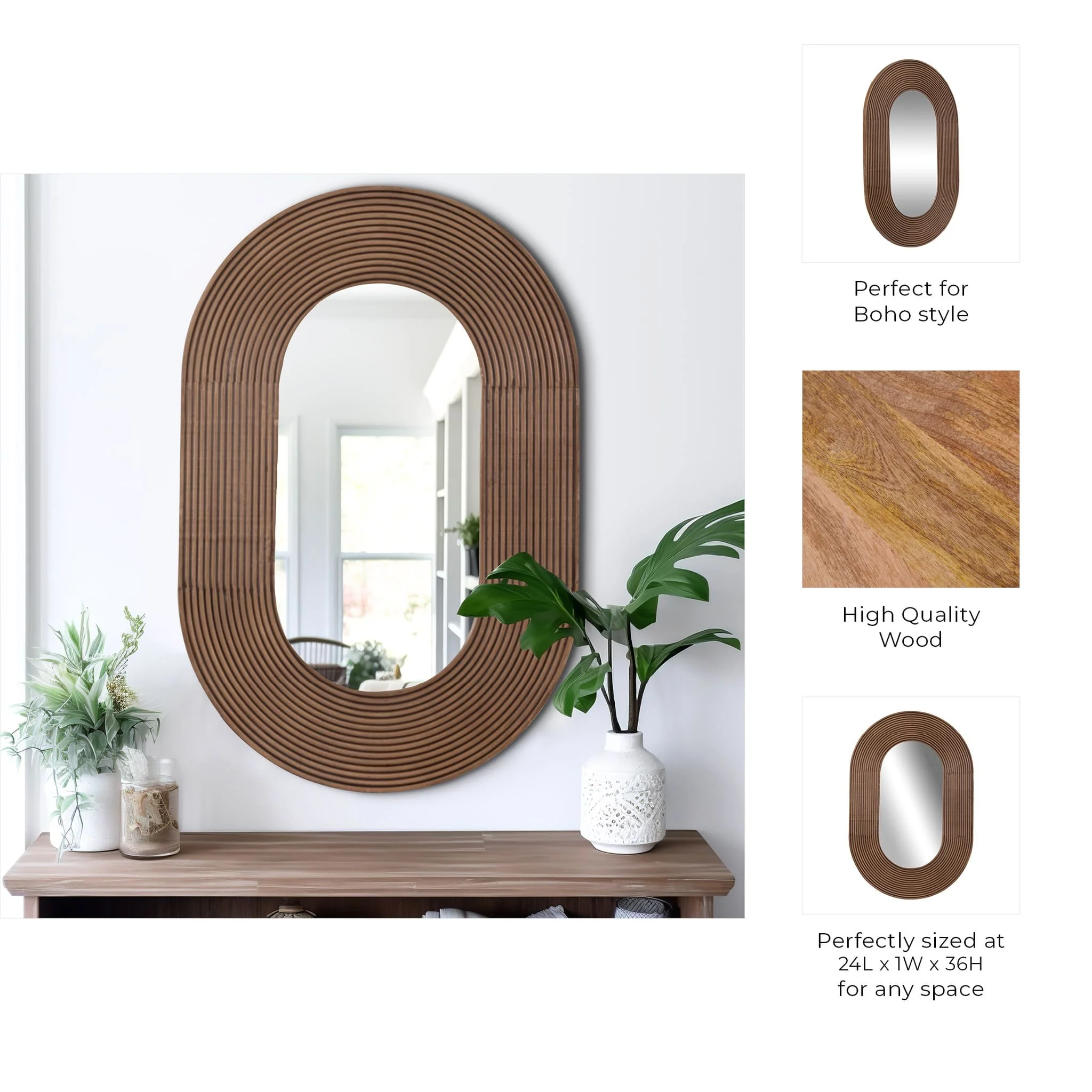 36" Ribbed Oval Mirror, Walnut - Image 8