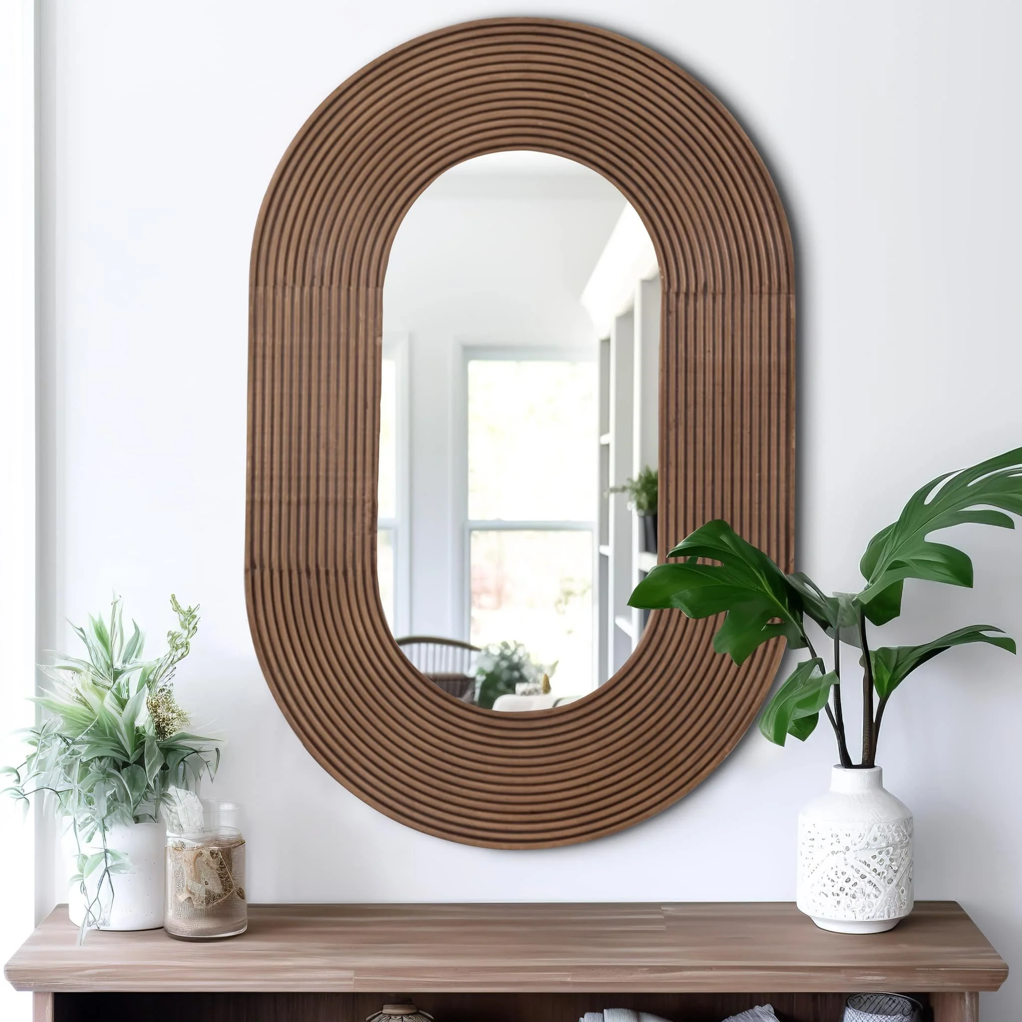 36" Ribbed Oval Mirror, Walnut - Image 9