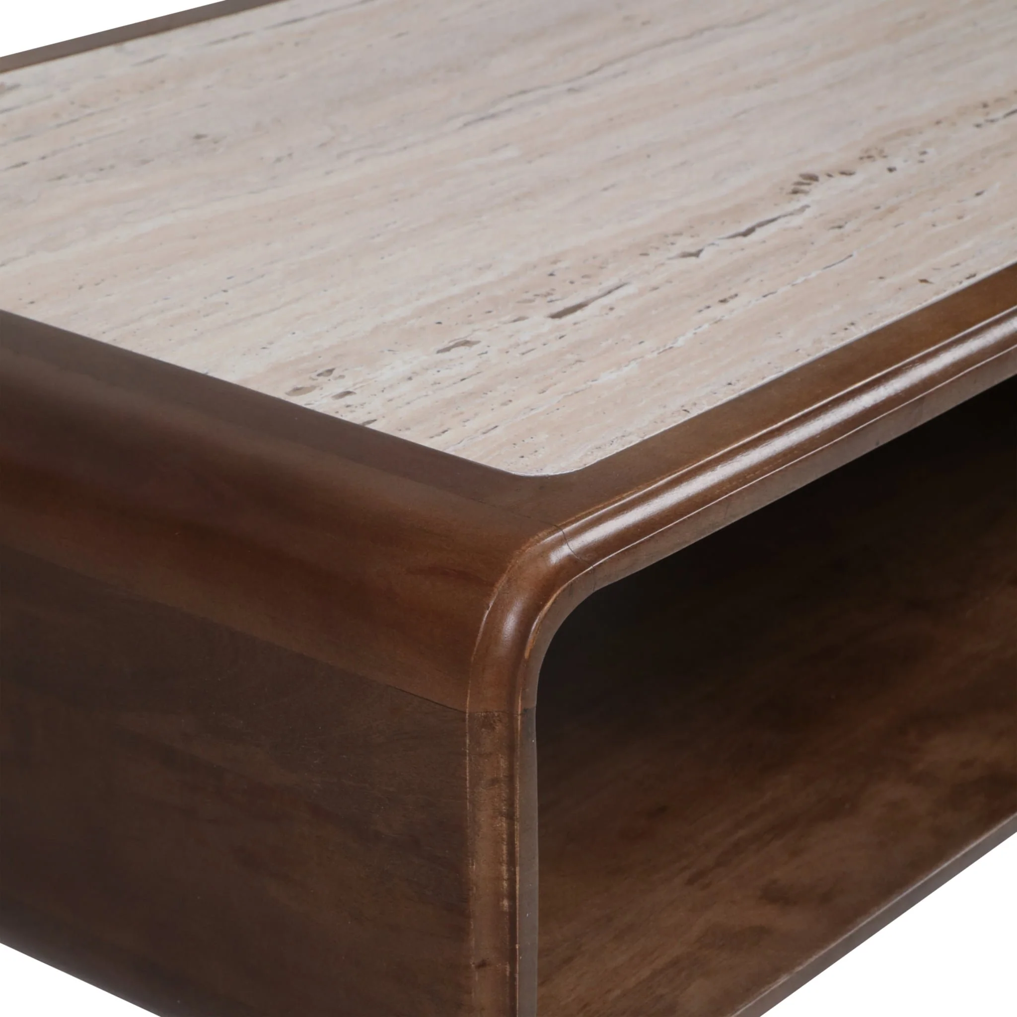 36x24" Travertine Inlay Coffee Table, Brown - Image 6