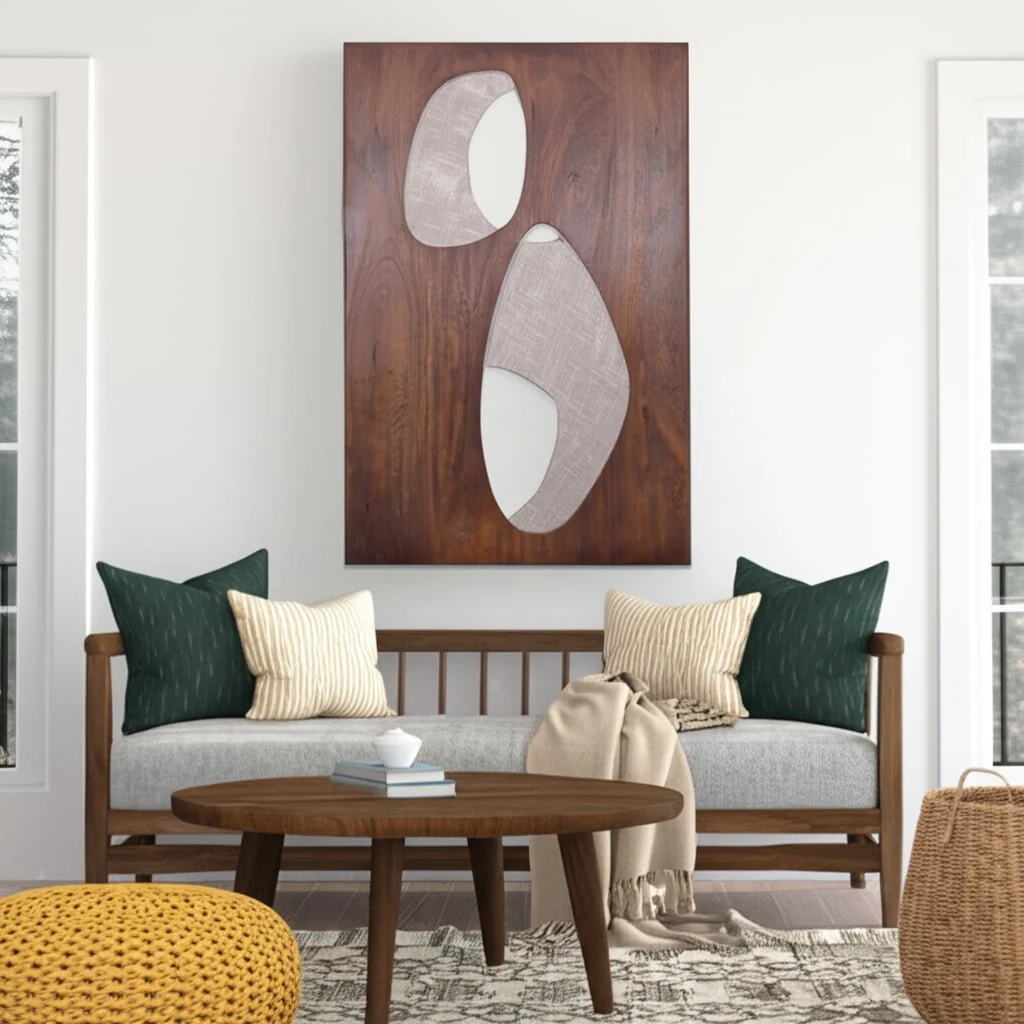 36x26" Wood&fabric Mix-media Modern Wall Art,brwn - Image 8