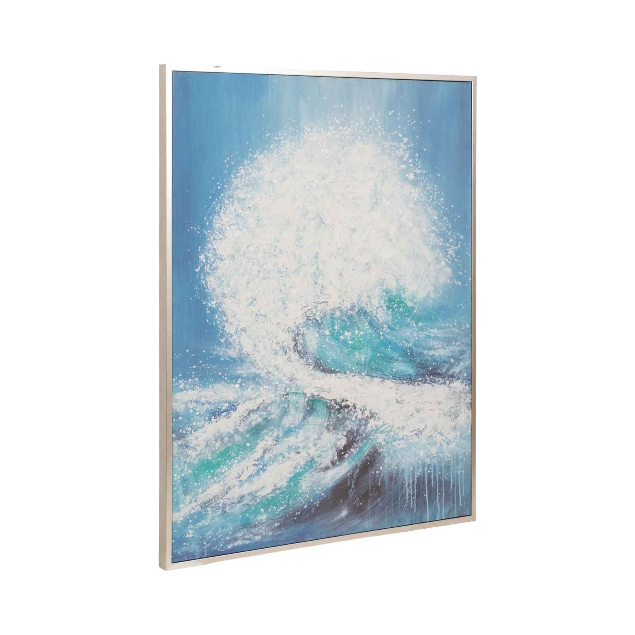 36x48 Handpainted Waves Canvas, Aqua - Image 2