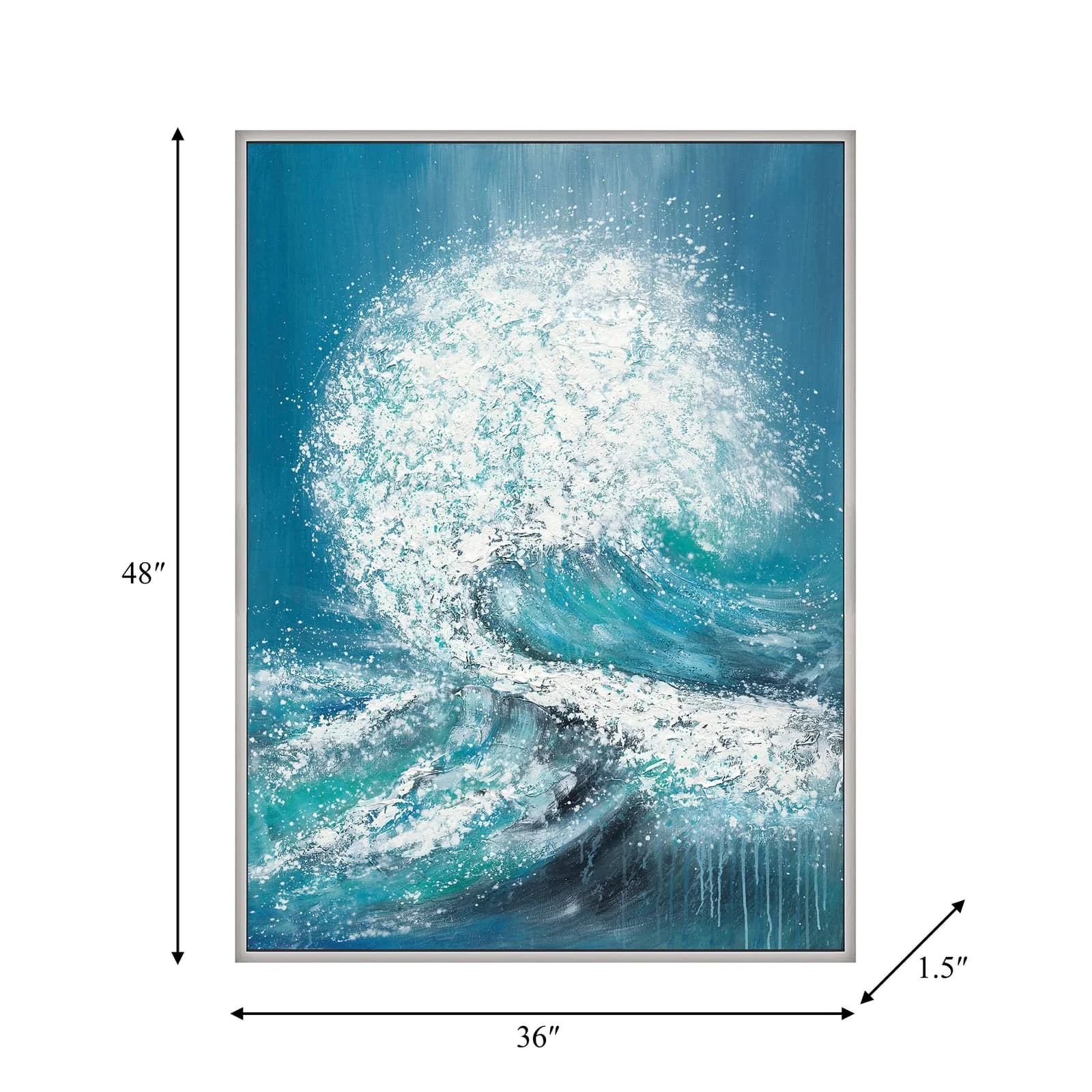 36x48 Handpainted Waves Canvas, Aqua - Image 7