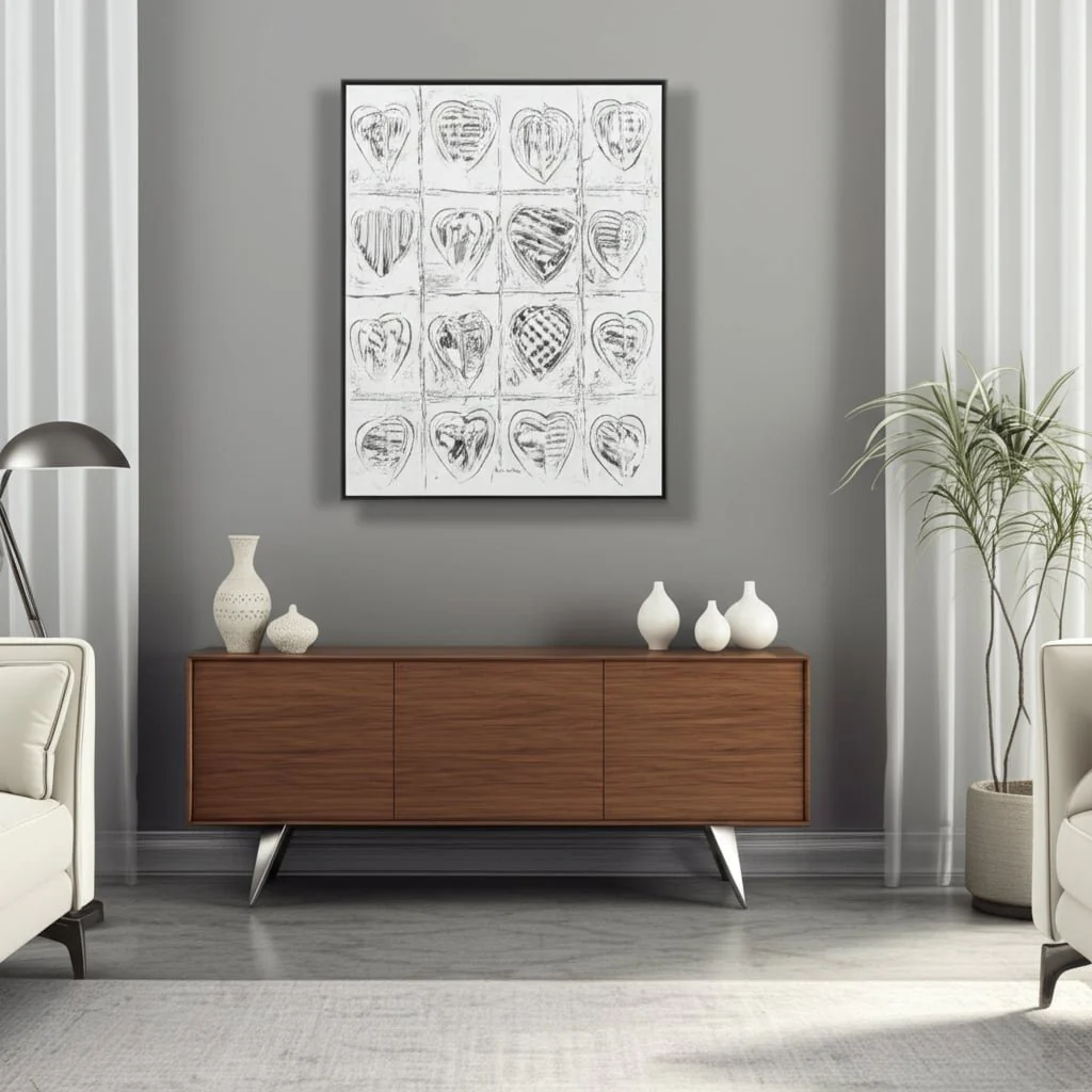 36x48 Hearts Hand Painted Canvas, Gray - Image 7