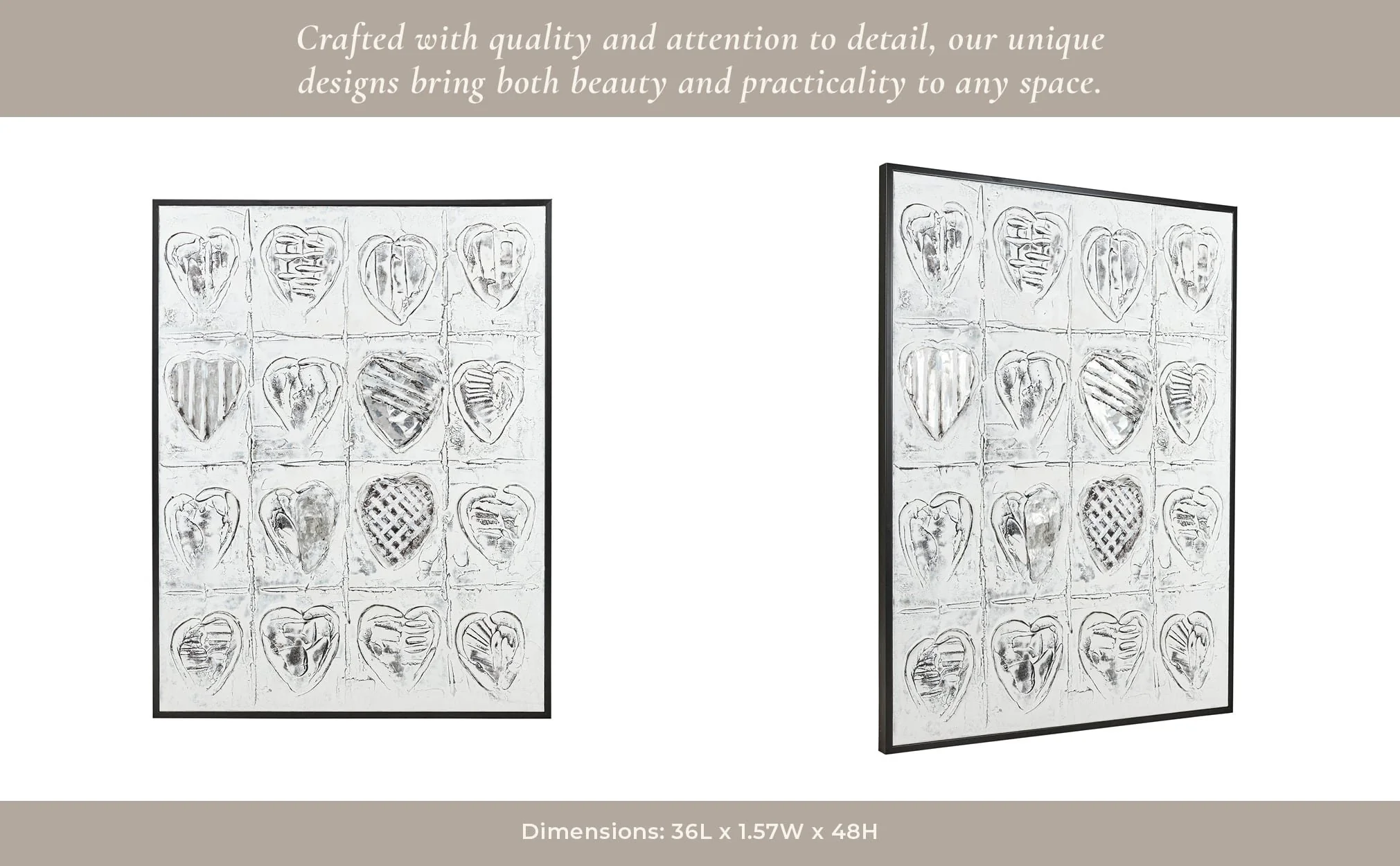 36x48 Hearts Hand Painted Canvas, Gray - Image 9