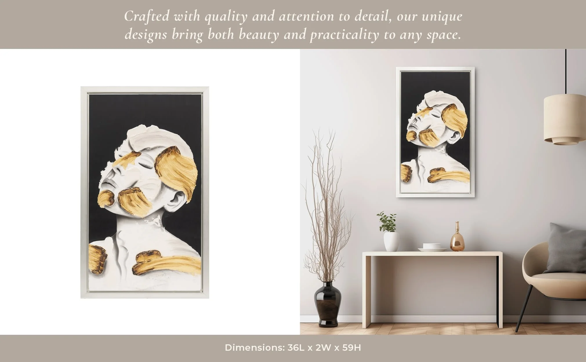 36x59, Hand Painted Deep Thought, Wht/gld - Image 12
