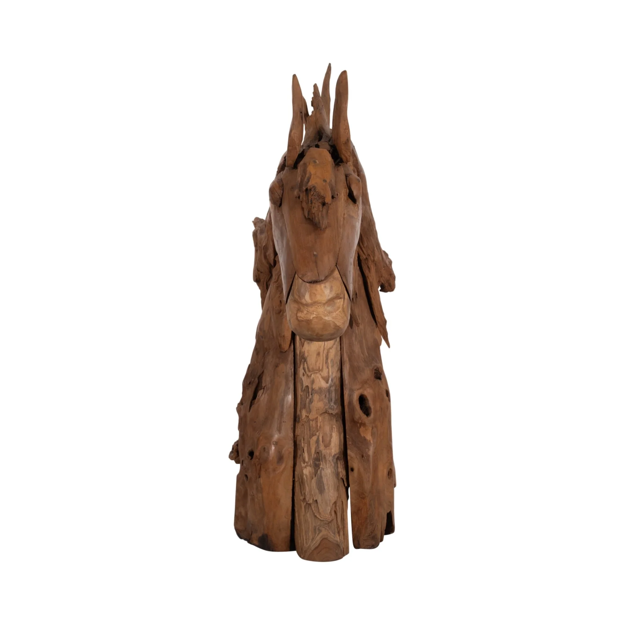 37" Teak Wood Horse Head, Natural - Image 3