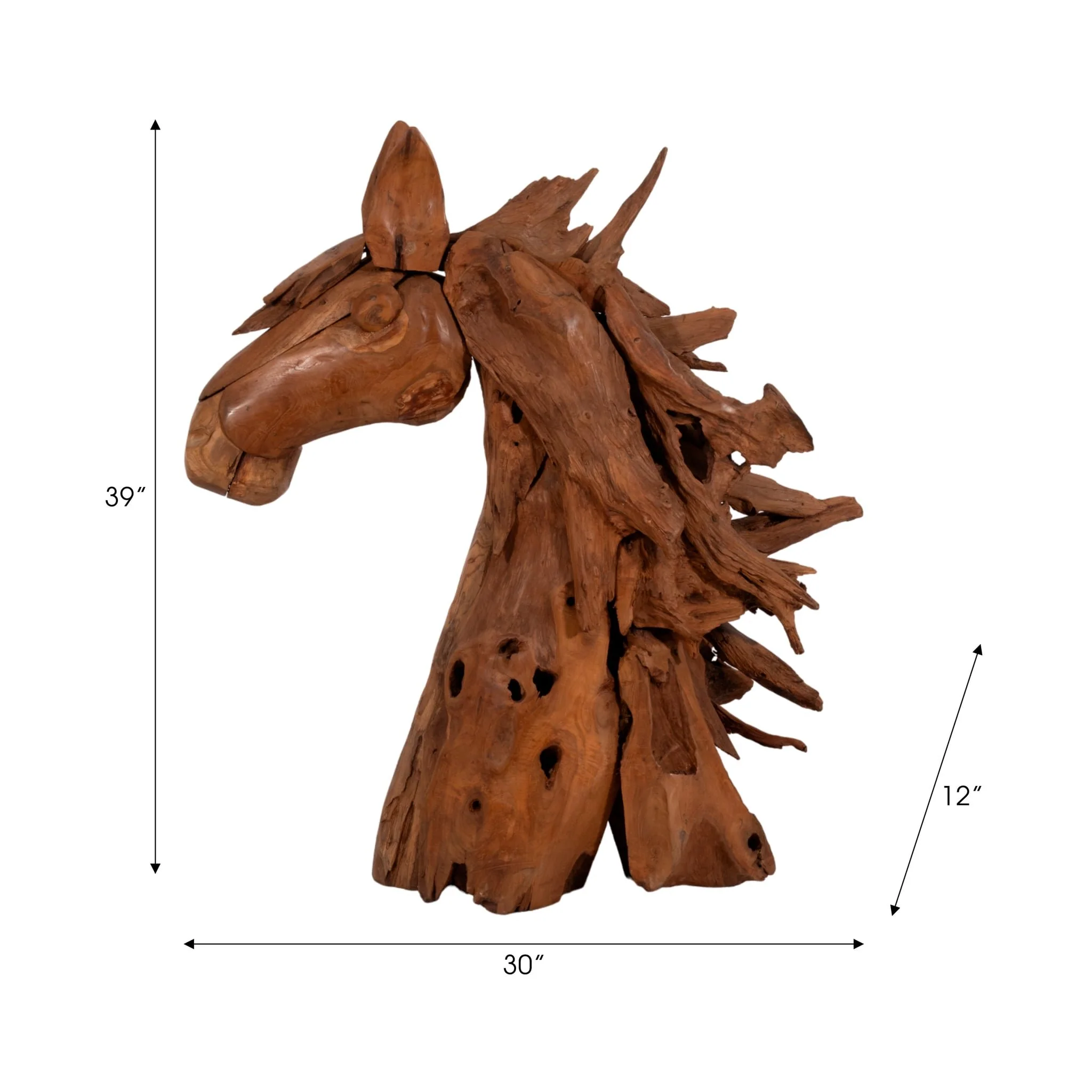37" Teak Wood Horse Head, Natural - Image 8