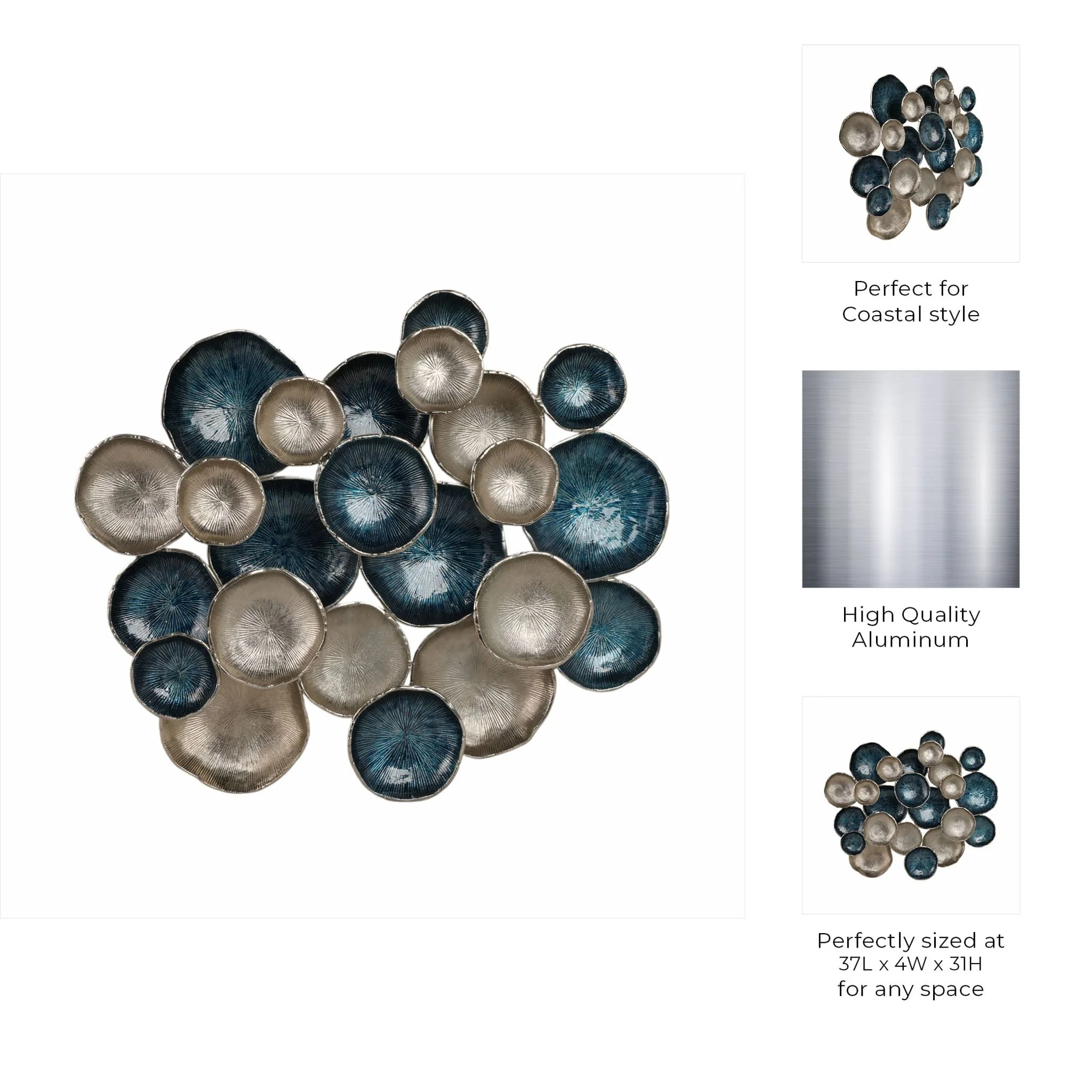 37x31 Metal Multi Disc Wall Decor, Blue/silver - Image 8