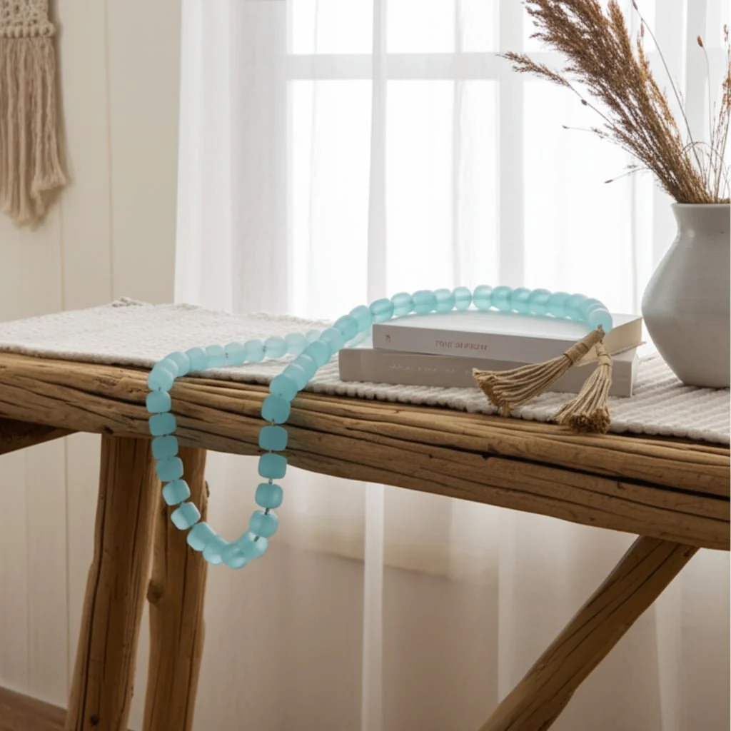 38" Cylinder 1" Resin Beaded Garland, Blue - Image 9