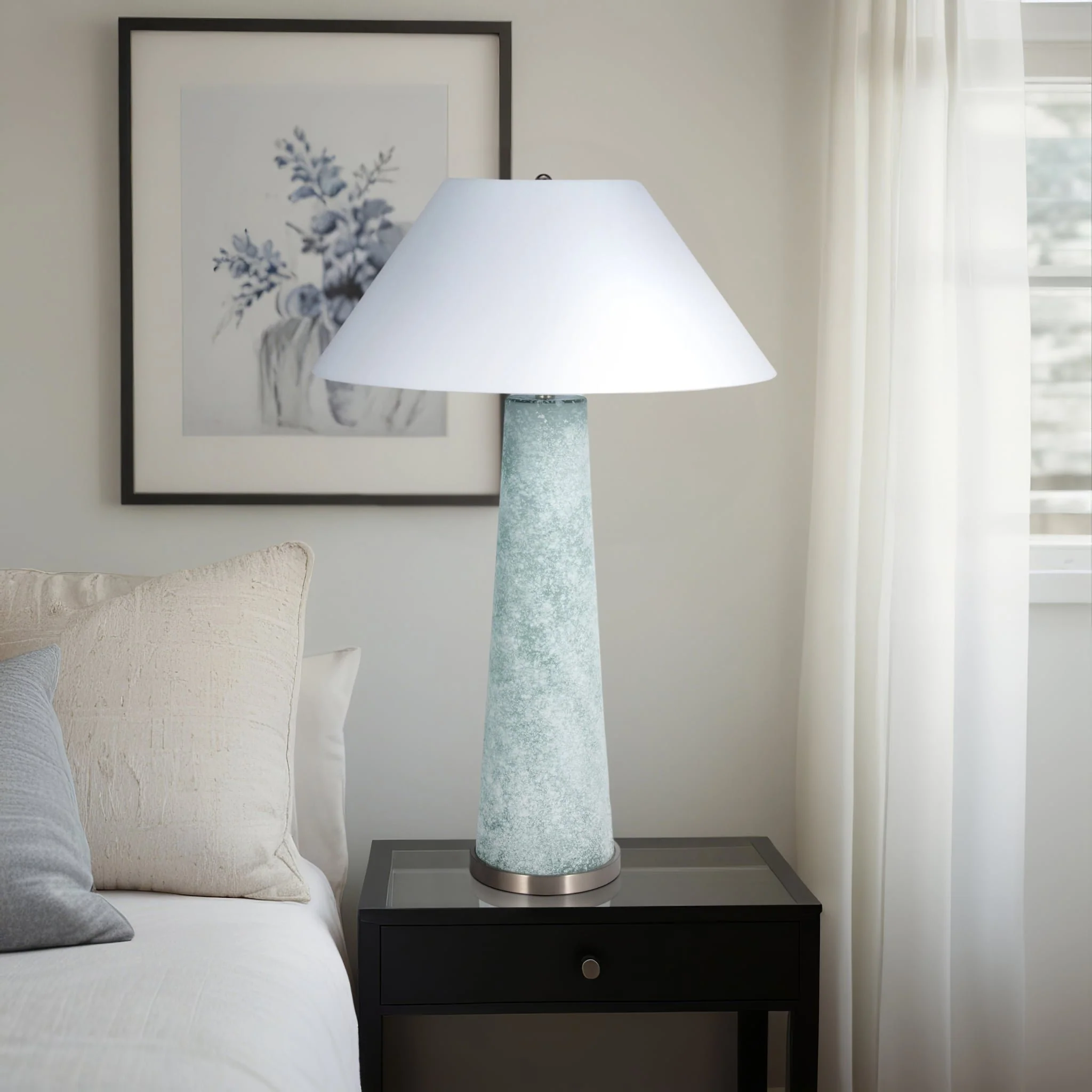 38" Frosted Glass Table Lamp, Blue - Image 7