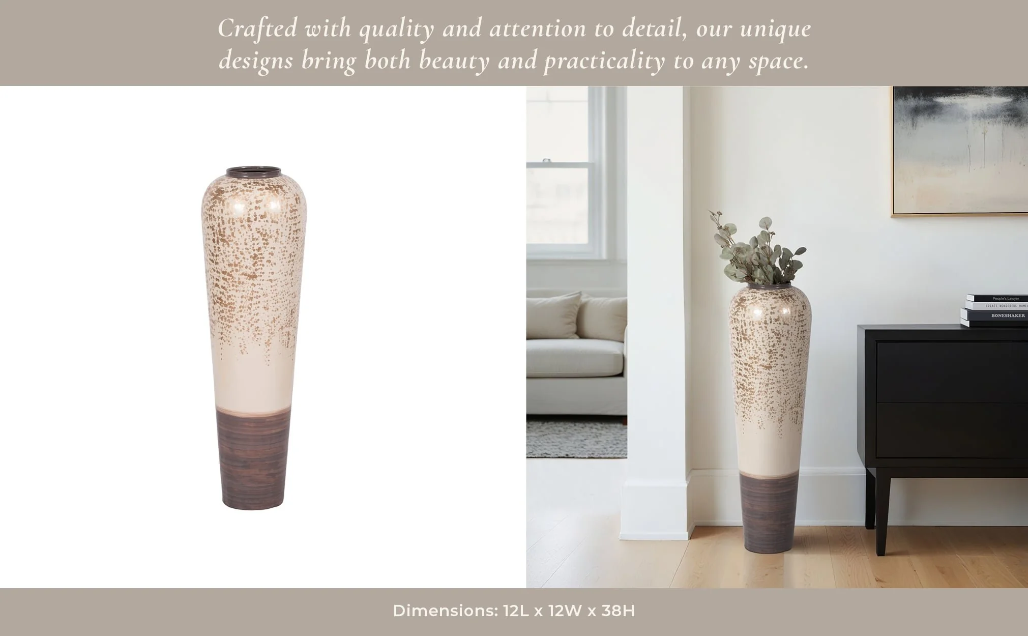 38" Opulence Metal Floor Vase, Grey Multi - Image 10