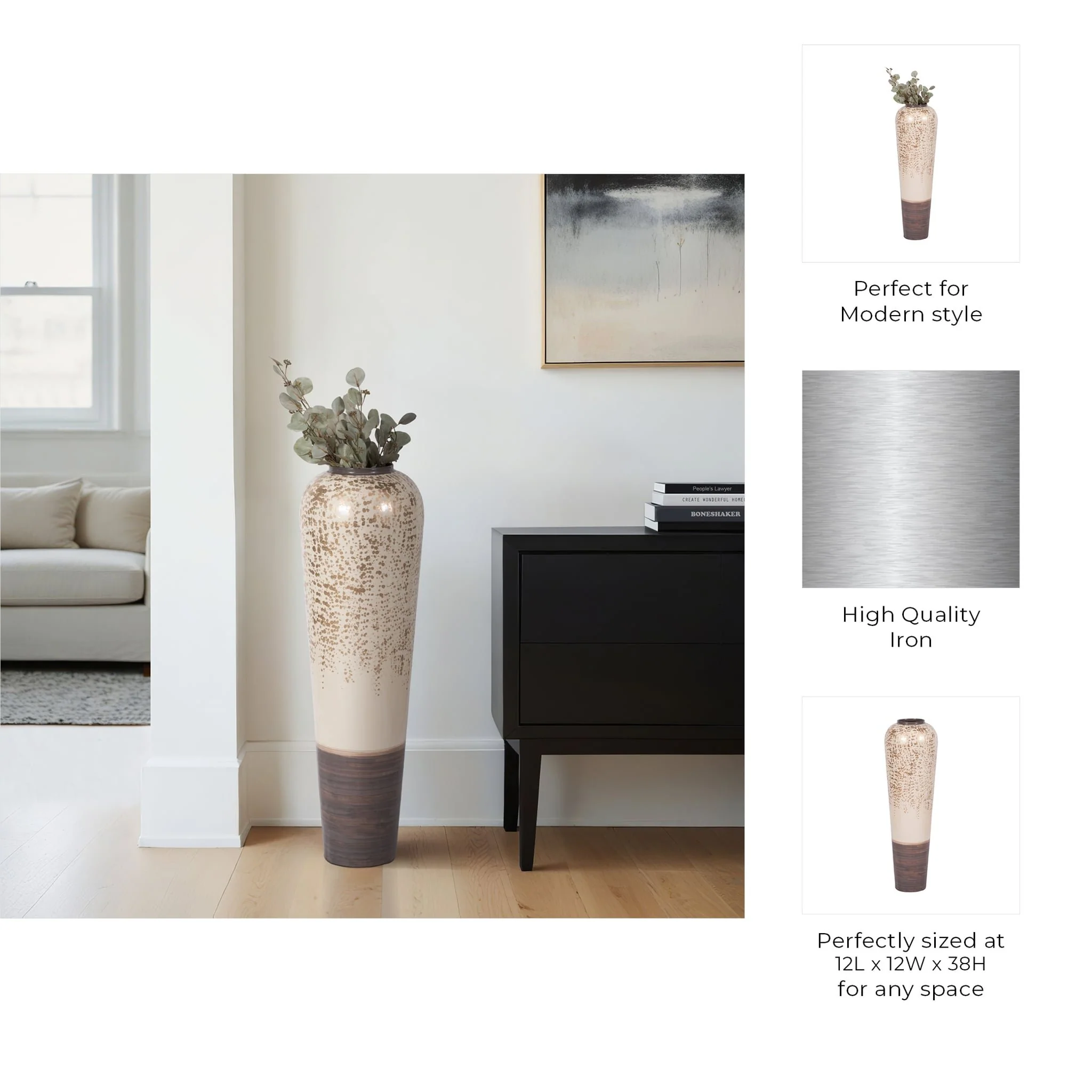 38" Opulence Metal Floor Vase, Grey Multi - Image 8