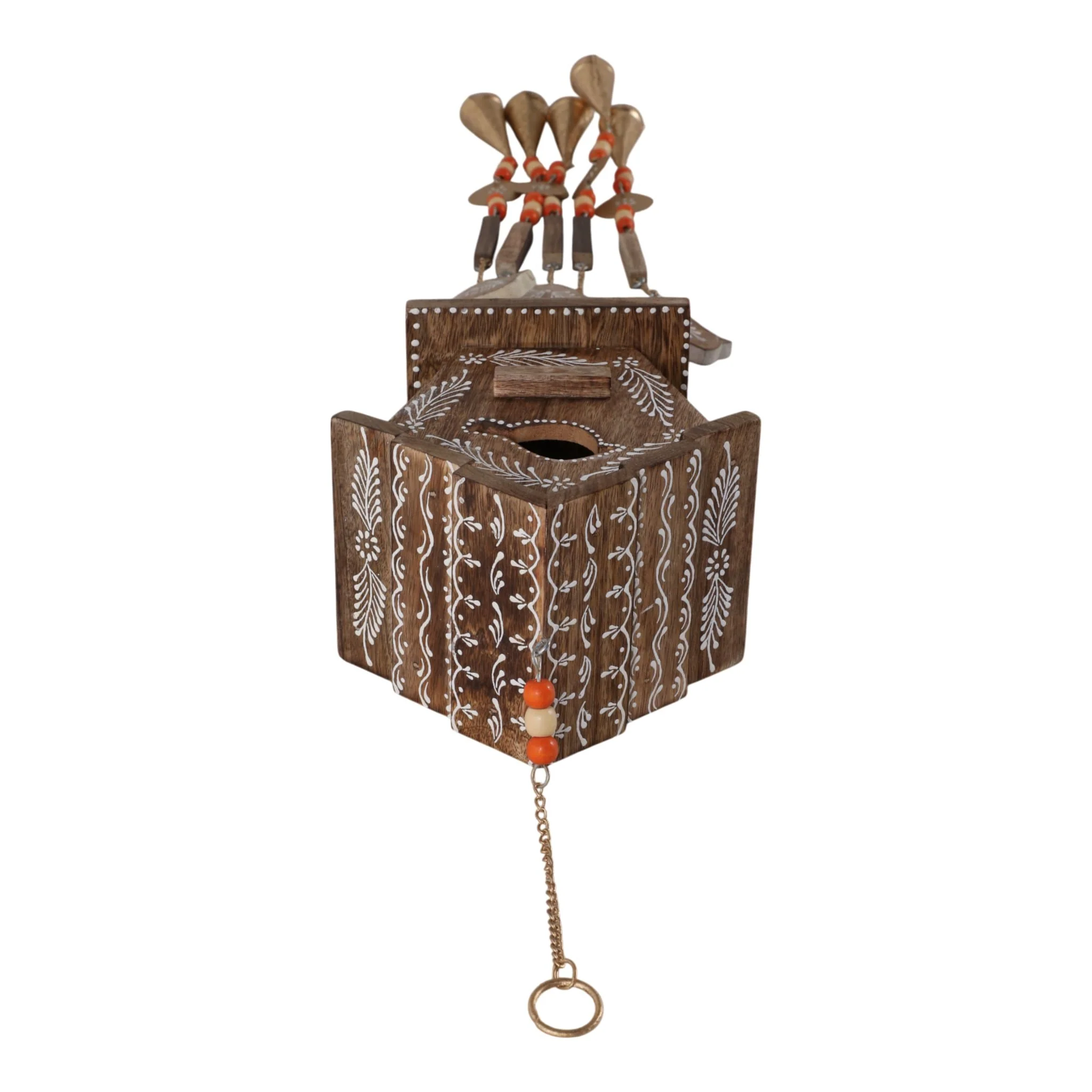38x7" Hand Painted Birdhouse Chime, Brown - Image 7