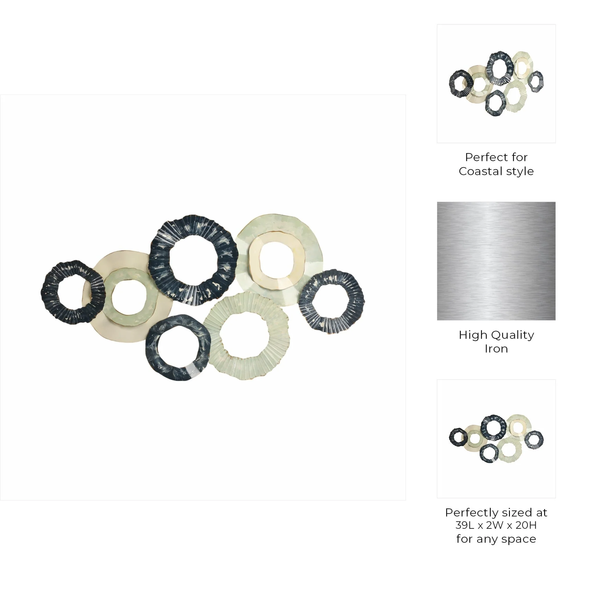39" Open Cut Out Discs Metal Wall Decor, Multi - Image 8