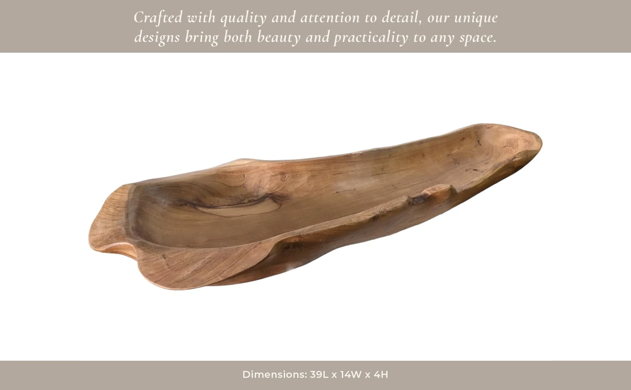 39" Teak Wood Long Bowl, Natural - Image 11