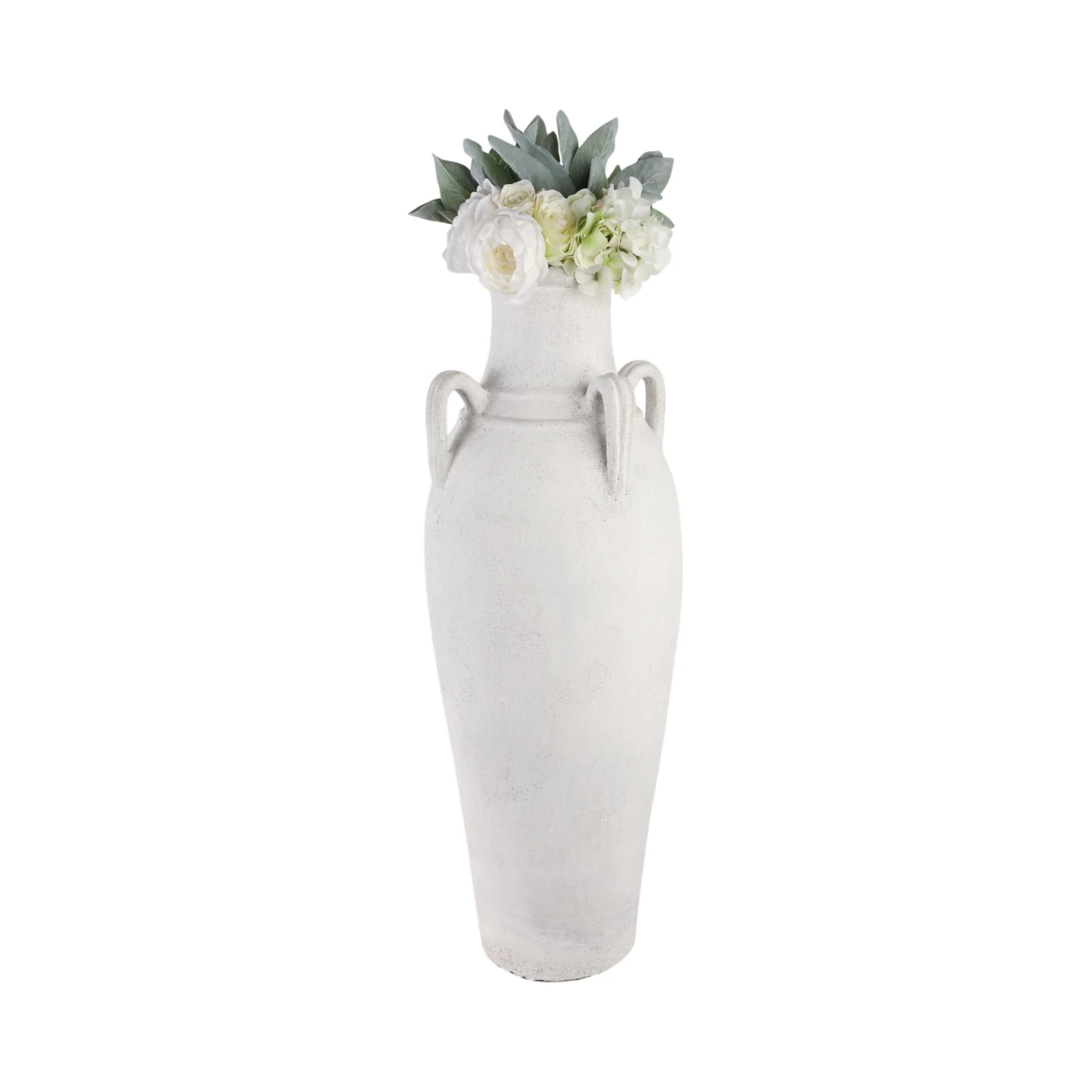 39" Terracotta Floor Vase W/handles, Ivory - Image 2