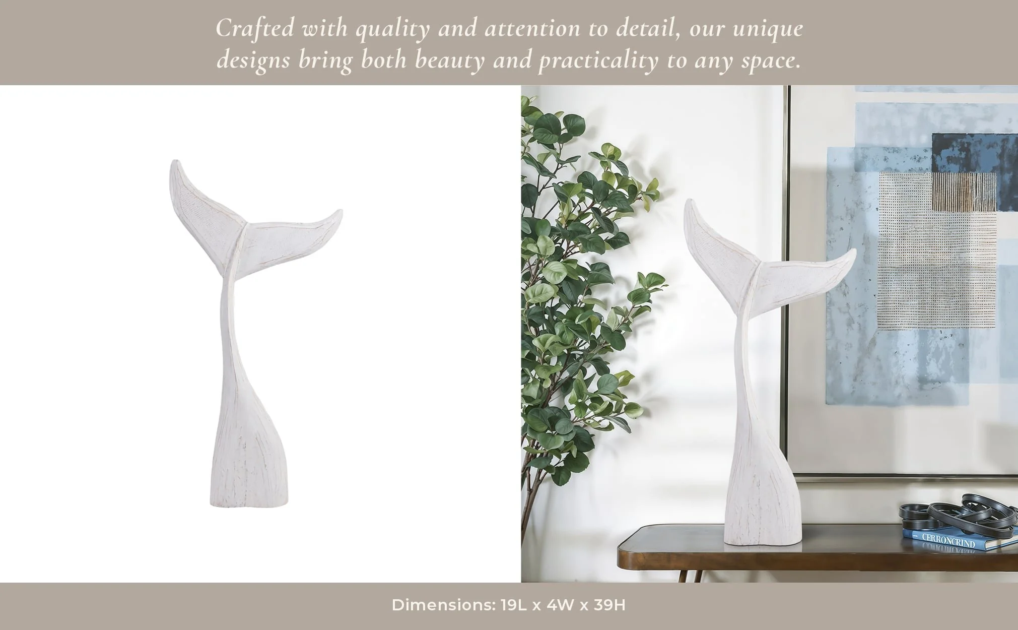 39" Wood Whale Tail Decor, Wht - Image 11