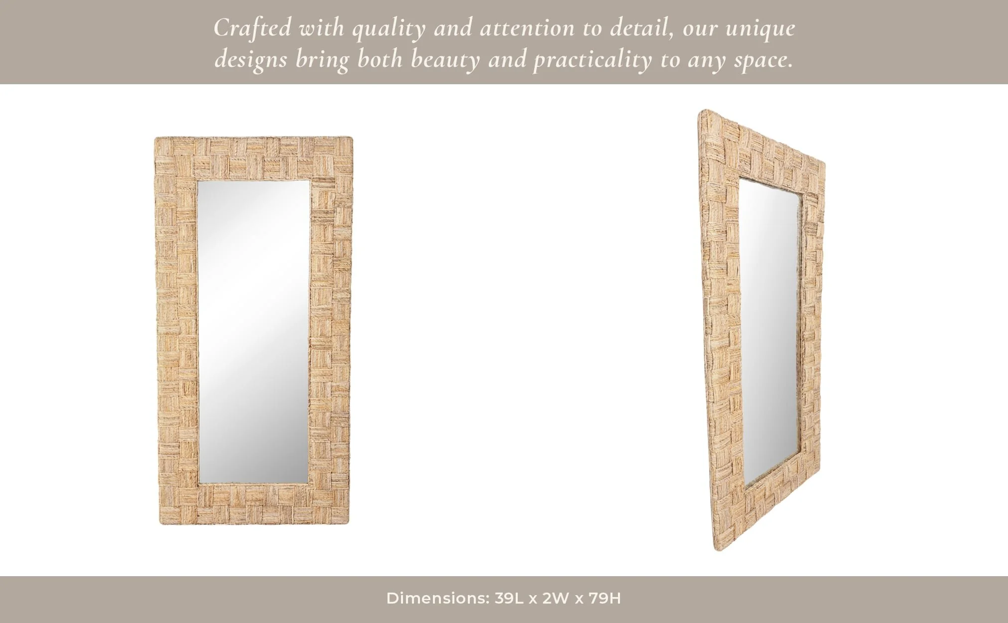 39"x79" Woven Abaca Leaner Mirror, Natural - Image 10