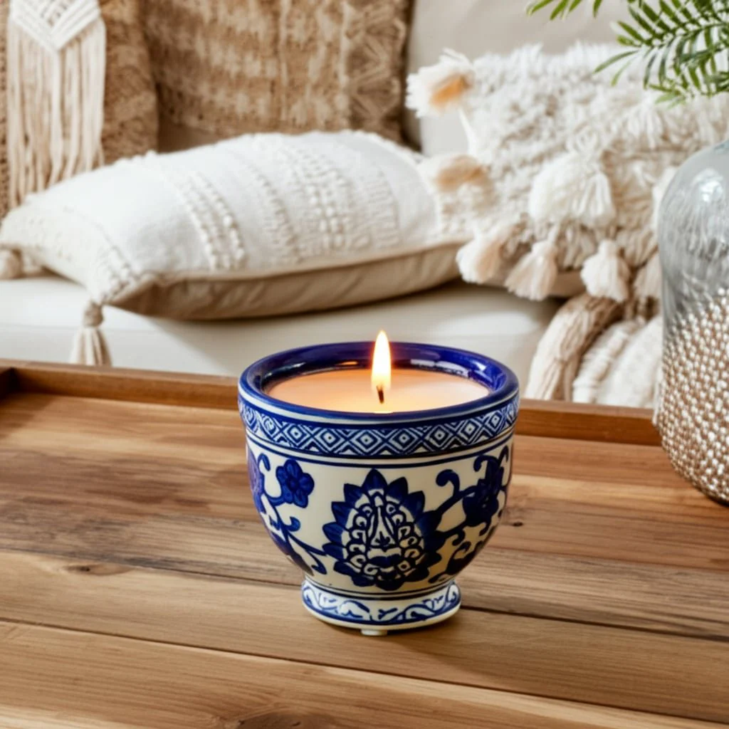 4", 6oz Bowl Chinoiserie Candle, Blue/white - Image 11