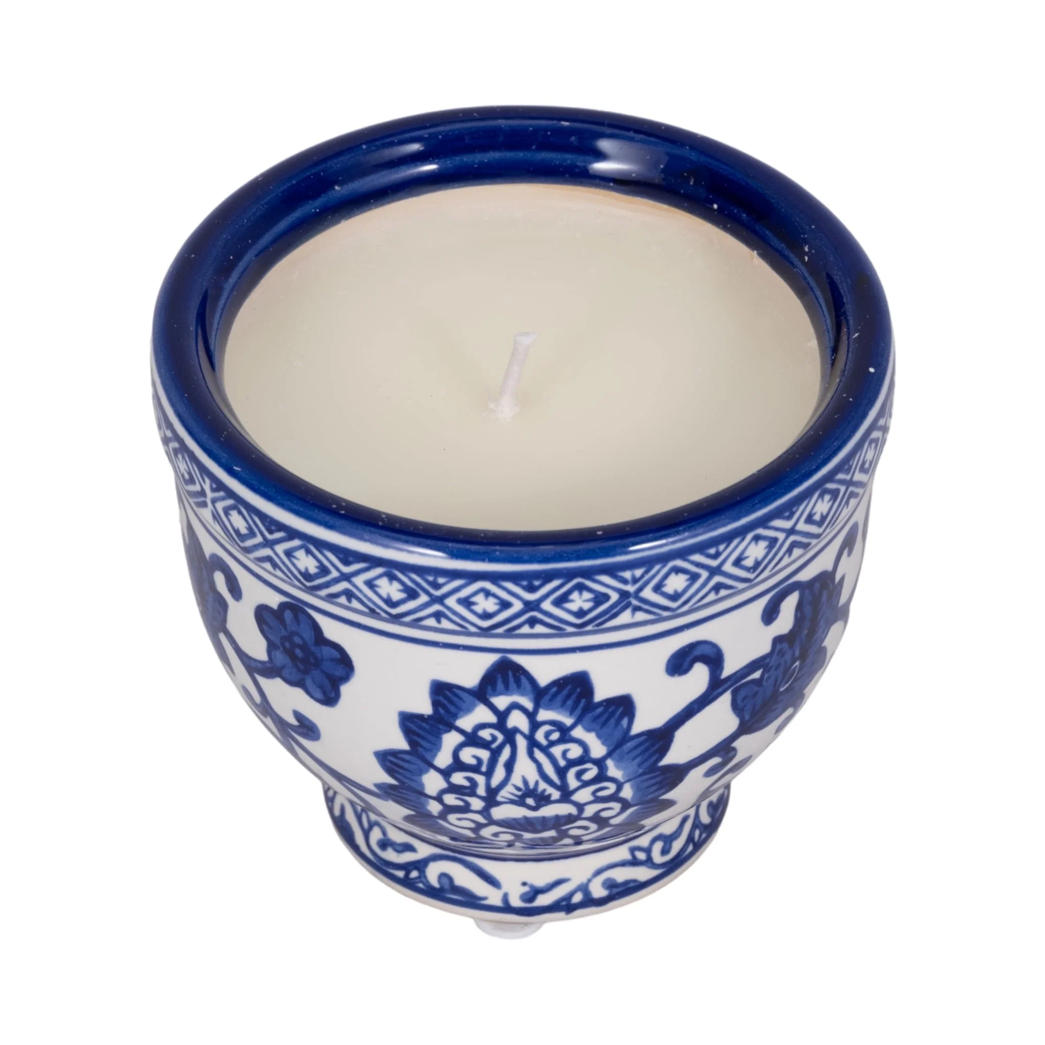 4", 6oz Bowl Chinoiserie Candle, Blue/white - Image 4