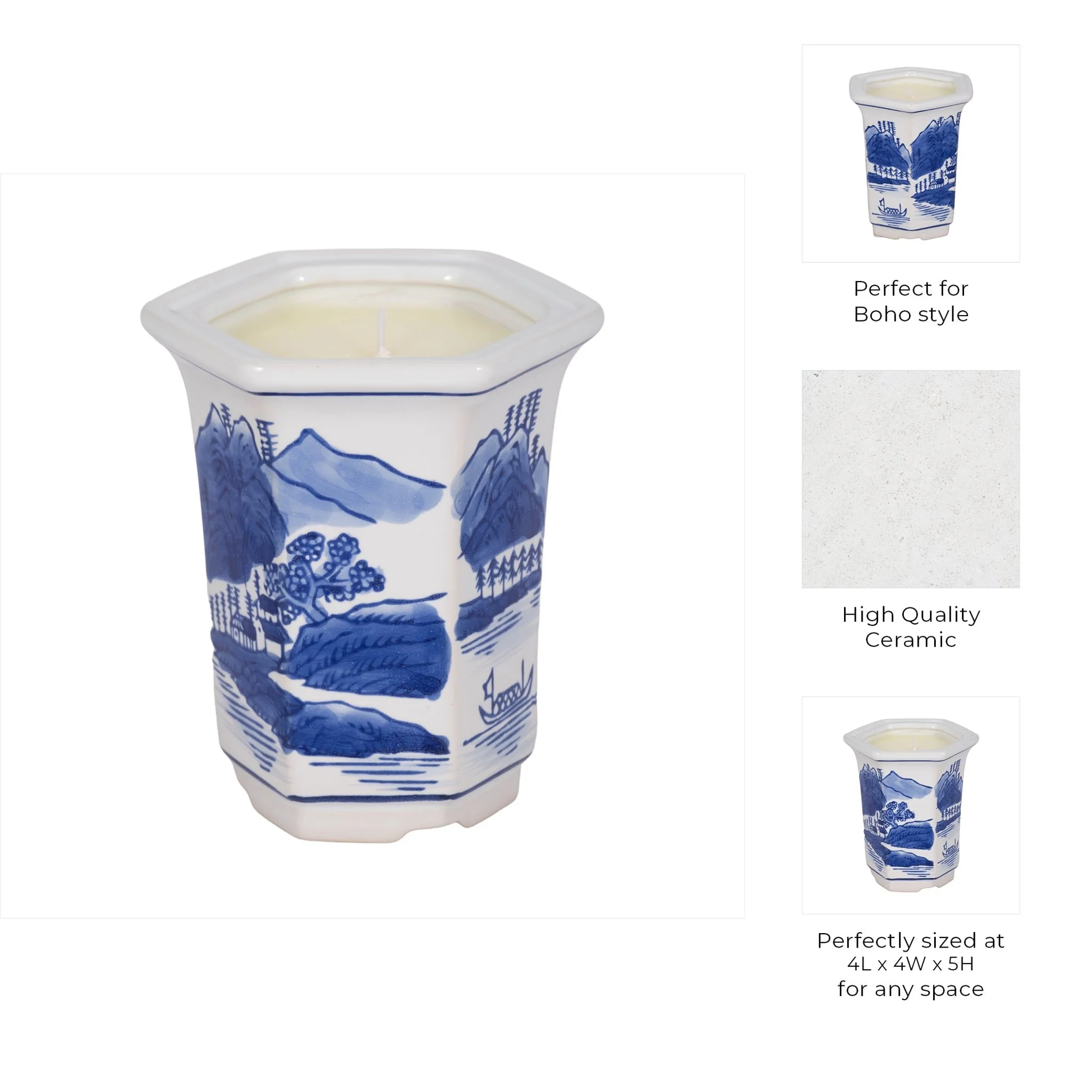 4", 6oz  Chinoiserie Candle , Blue/white - Image 9