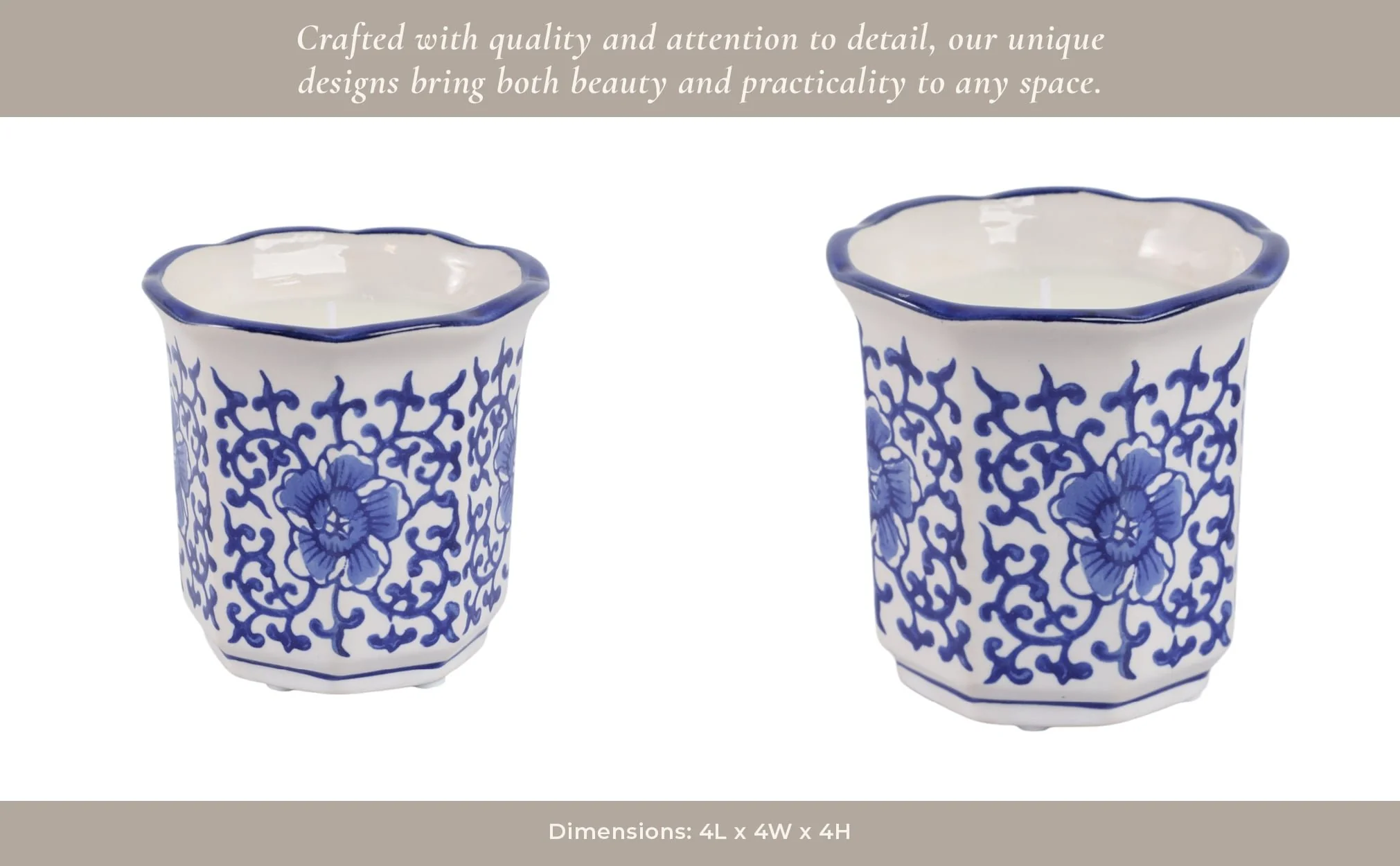 4", 6oz Fluted Chinoiserie Candle , Blue/white - Image 12