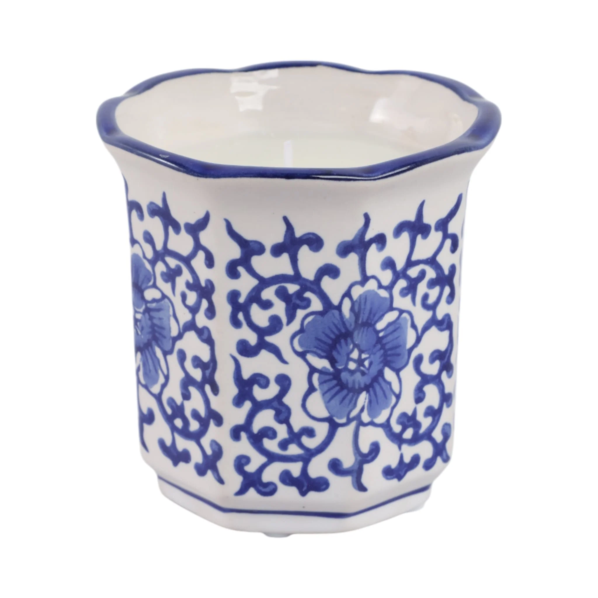 4", 6oz Fluted Chinoiserie Candle , Blue/white - Image 2