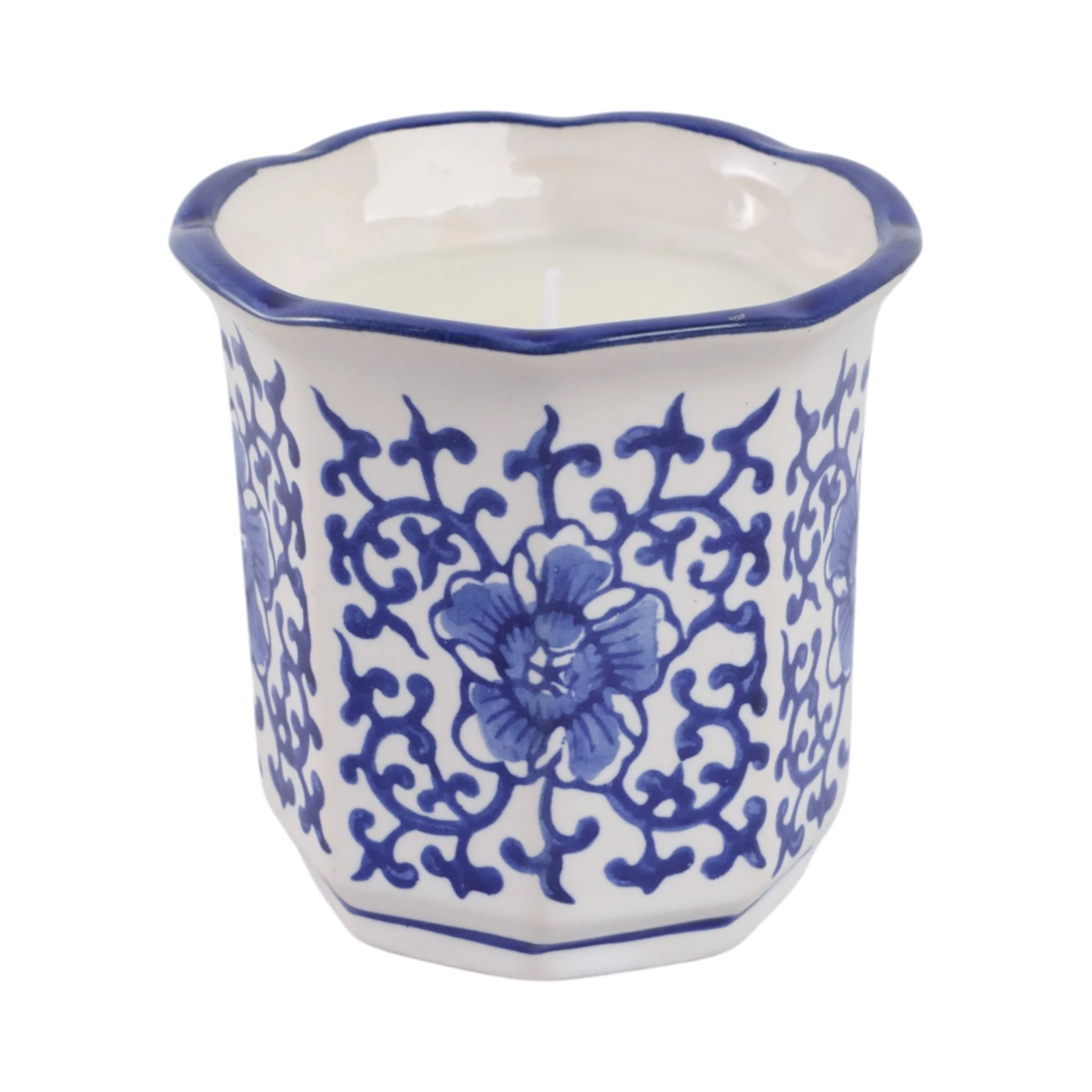 4", 6oz Fluted Chinoiserie Candle , Blue/white - Image 3