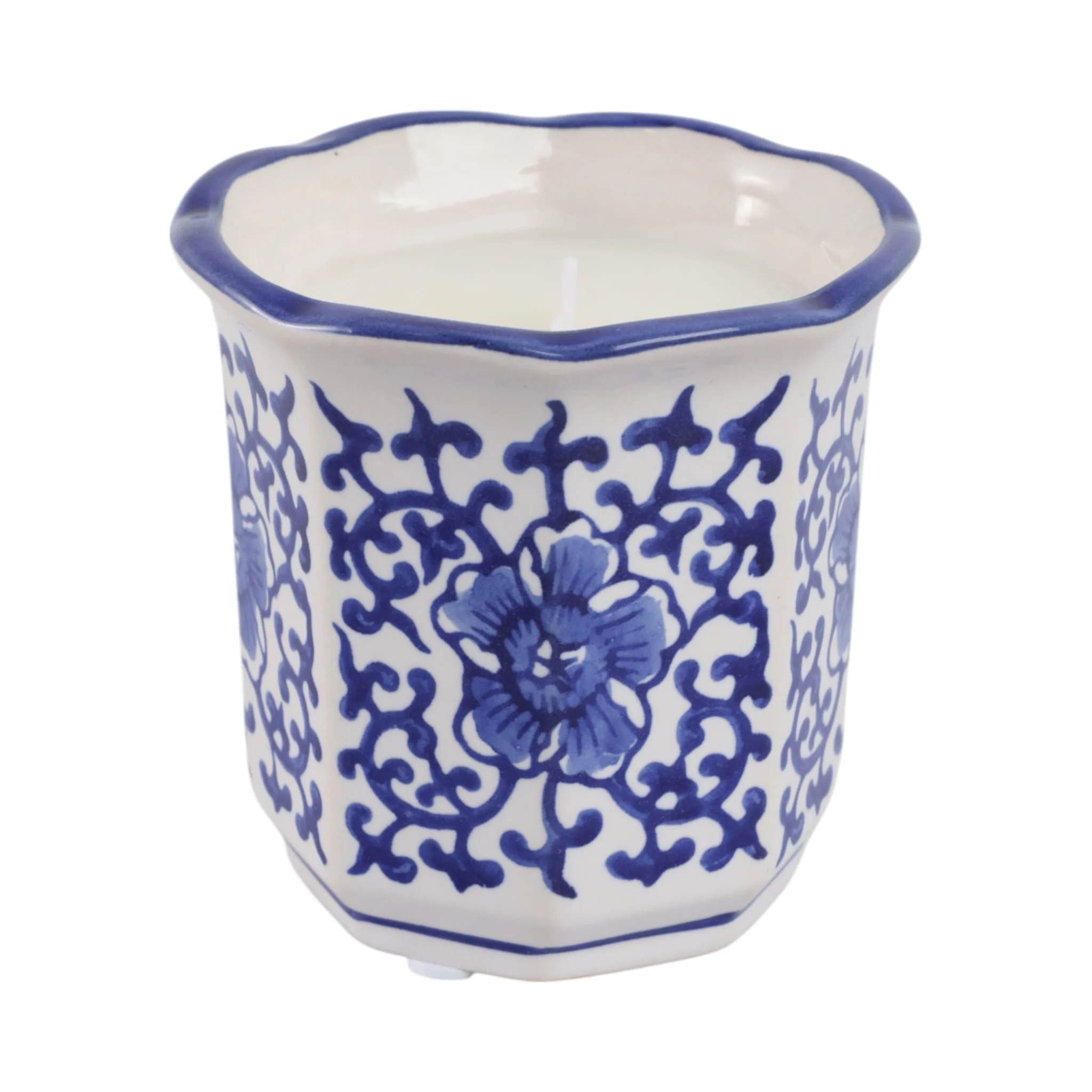 4", 6oz Fluted Chinoiserie Candle , Blue/white - Image 4