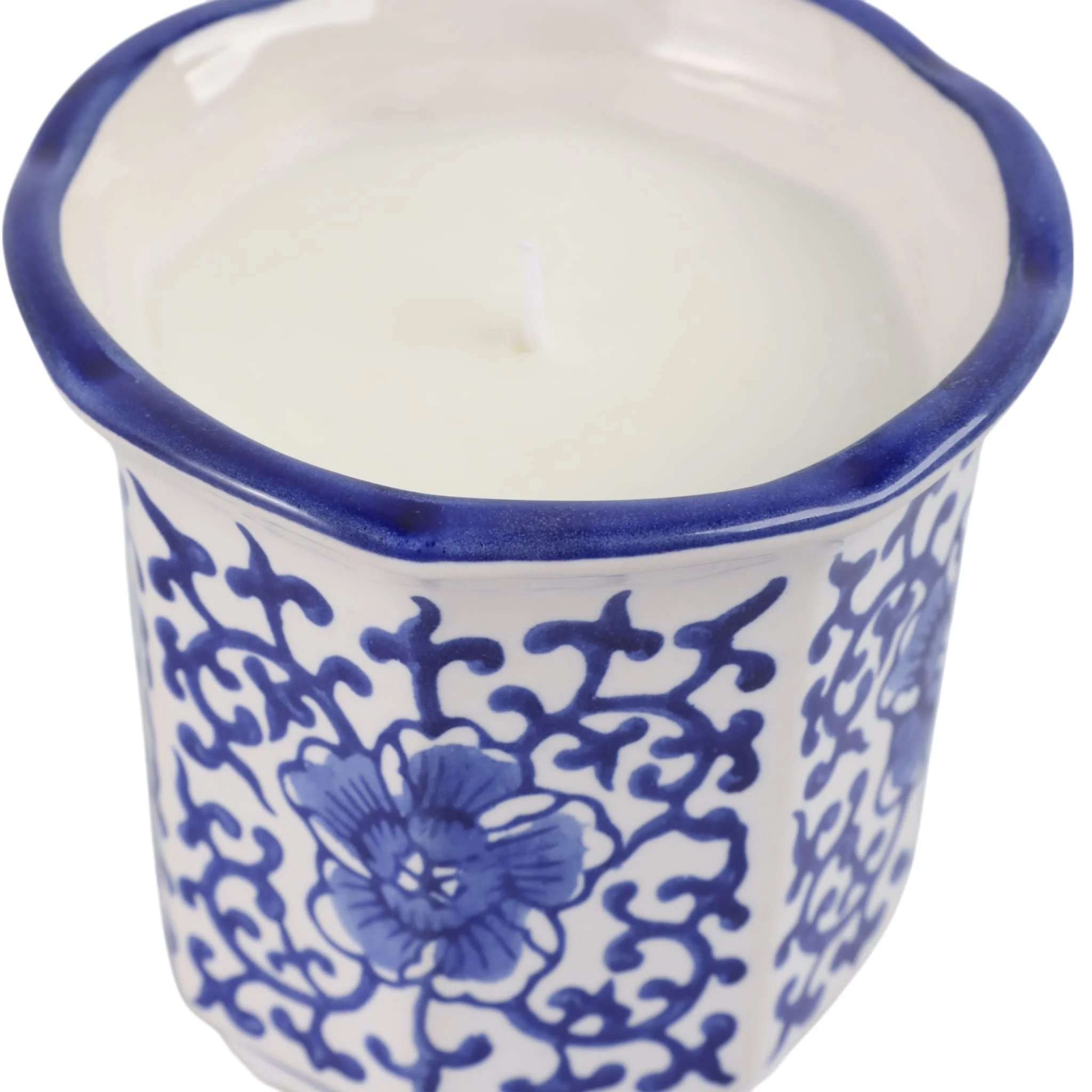4", 6oz Fluted Chinoiserie Candle , Blue/white - Image 5