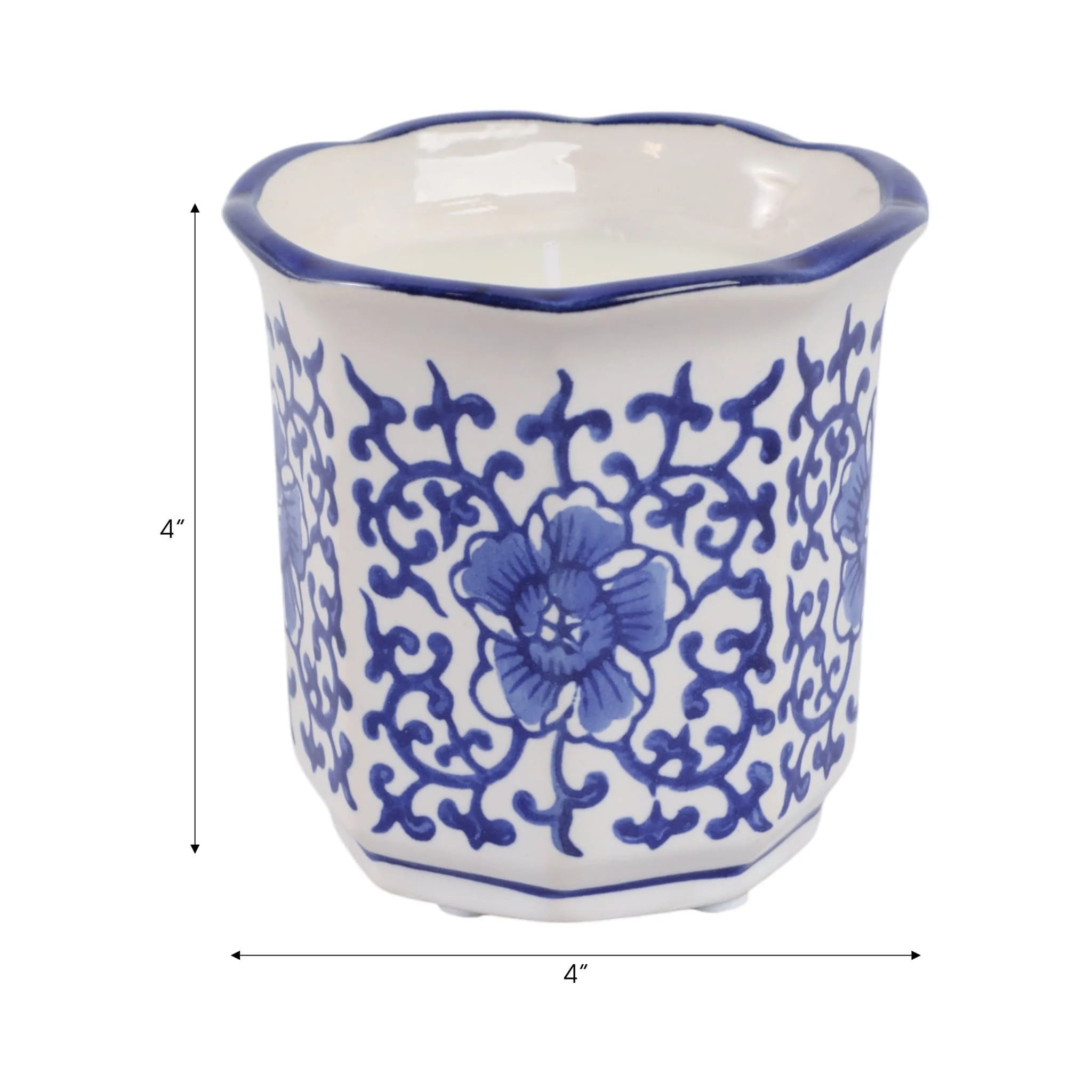4", 6oz Fluted Chinoiserie Candle , Blue/white - Image 8