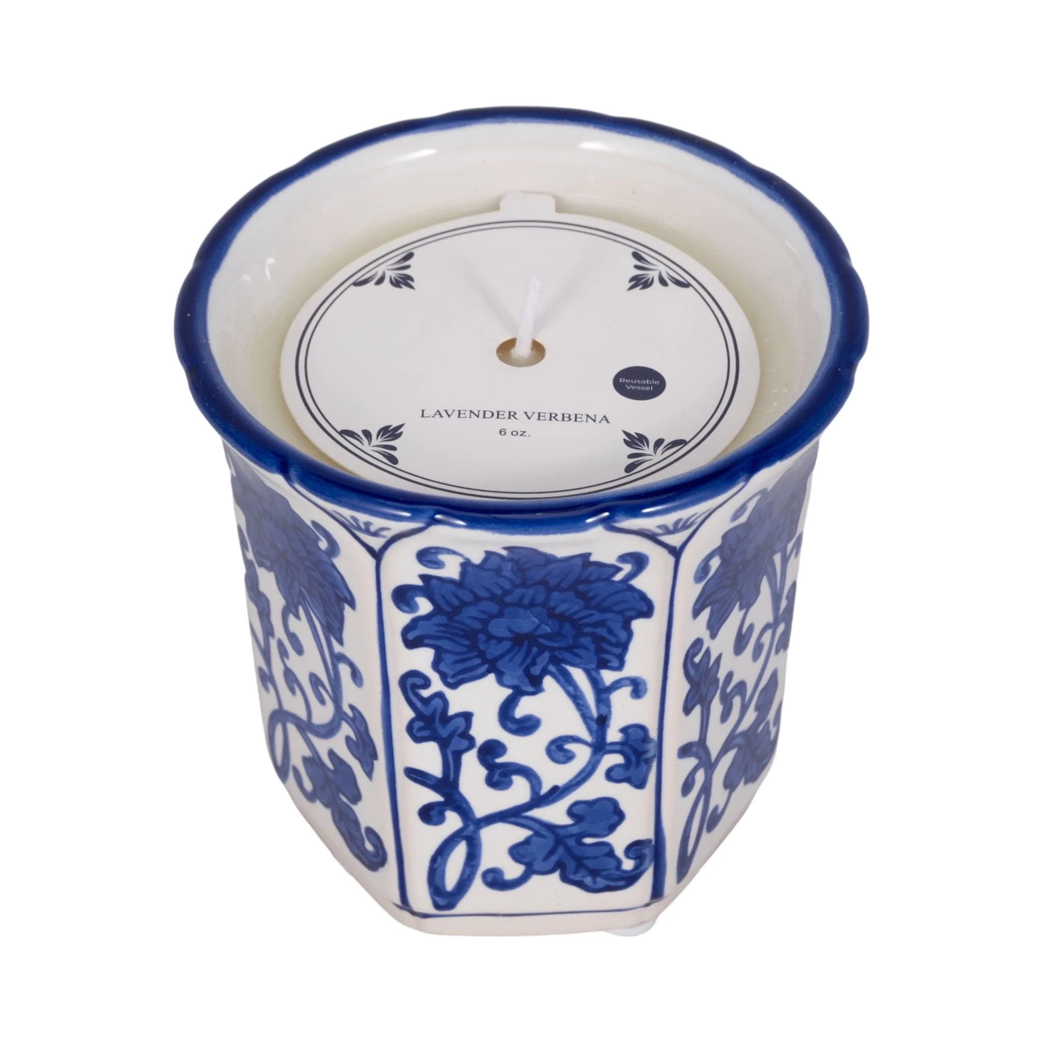 4", 6oz Fluted Chinoiserie Candle , Blue/white - Image 4