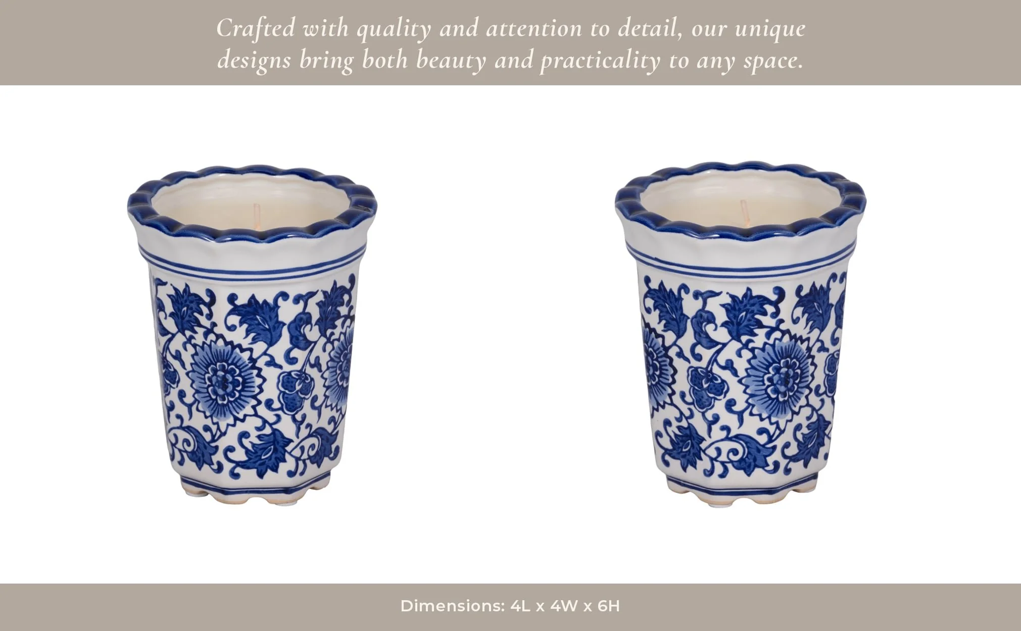 4", 7oz Fluted Chinoiserie Candle , Blue/white - Image 12