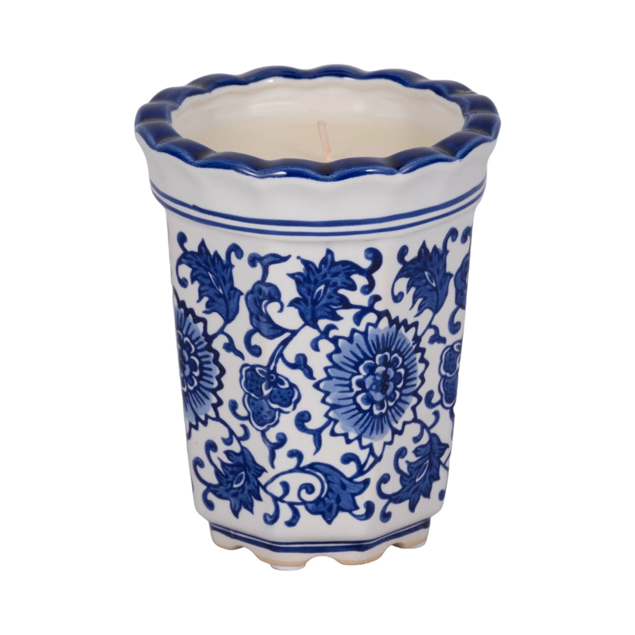 4", 7oz Fluted Chinoiserie Candle , Blue/white - Image 2