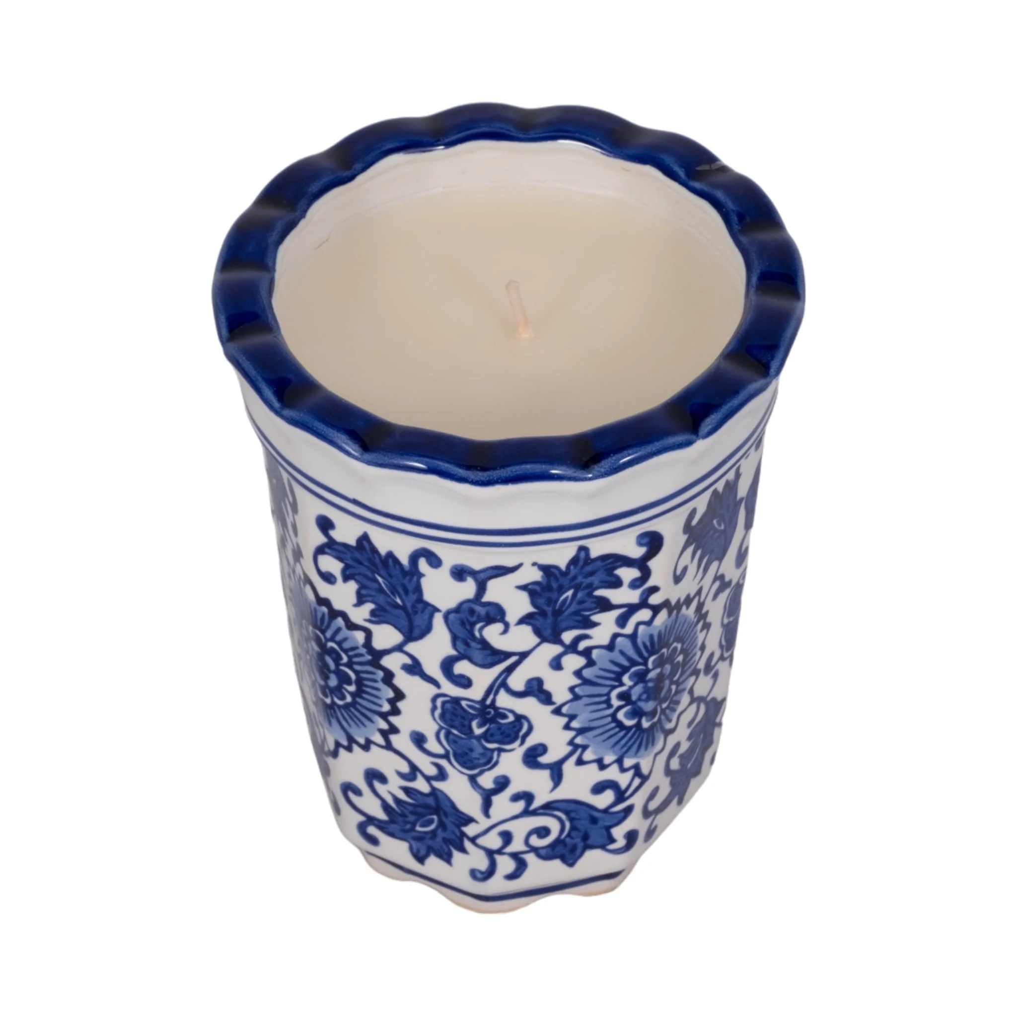 4", 7oz Fluted Chinoiserie Candle , Blue/white - Image 4